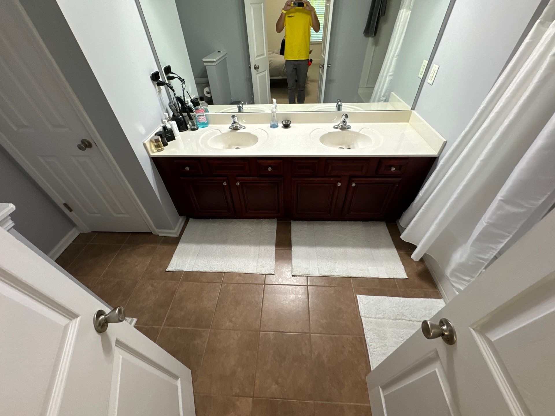 Tub to walk-in shower conversion, and tile flooring by Prudencio