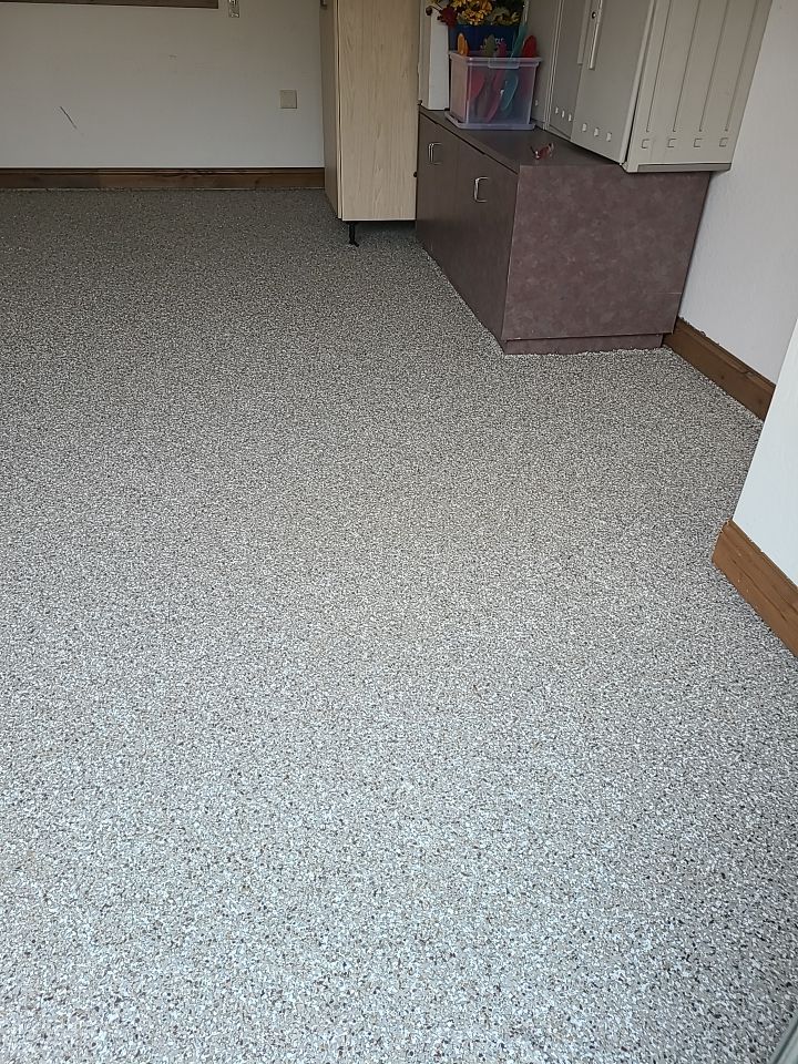 Garage Transformation using Pebble Beach by Croc Coatings, LLC