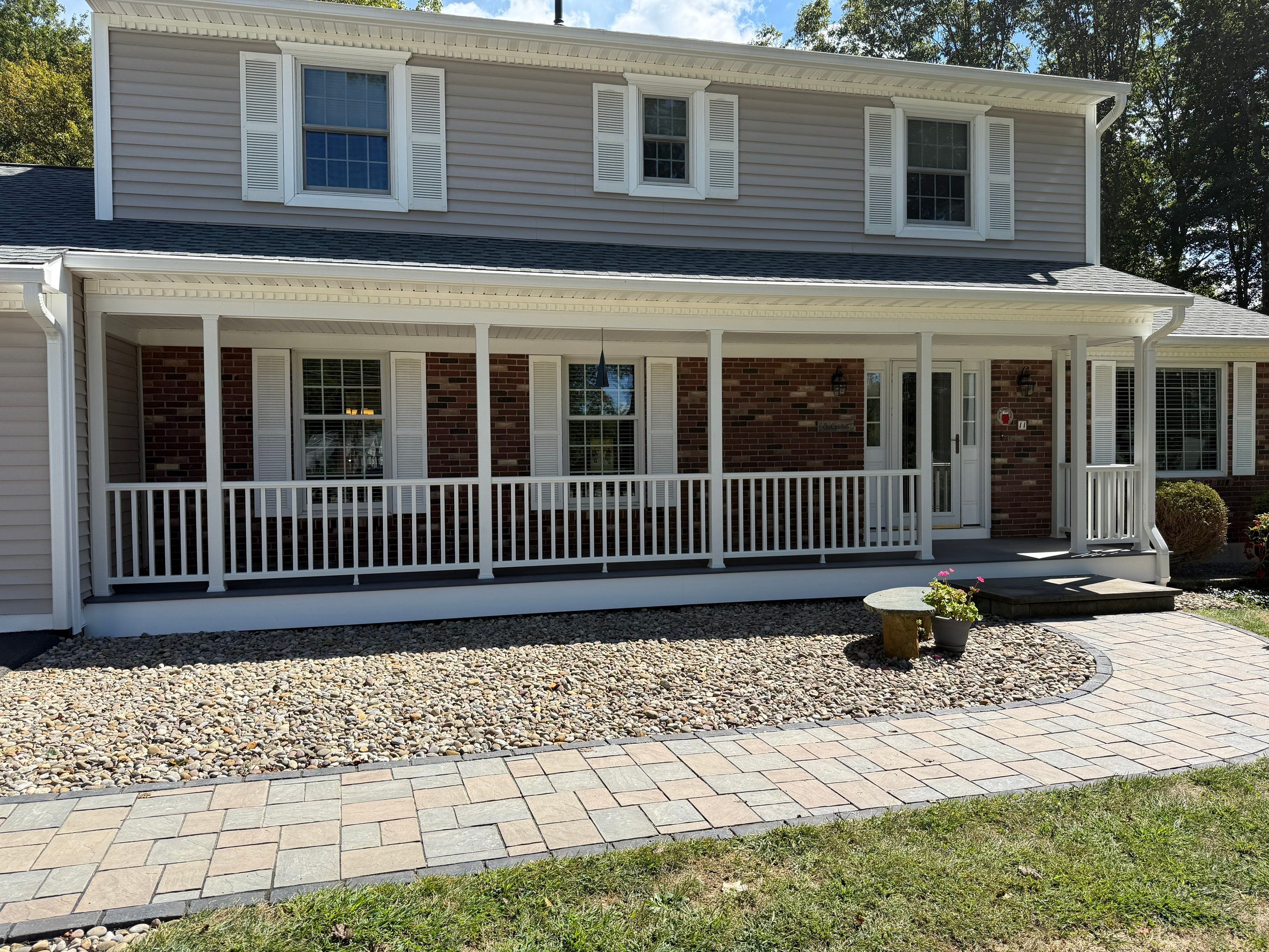 Replacement of front and back decks using Trex Lineage Island mist and Trex Lineage Rainier by DiGiorgi Roofing and Siding Inc