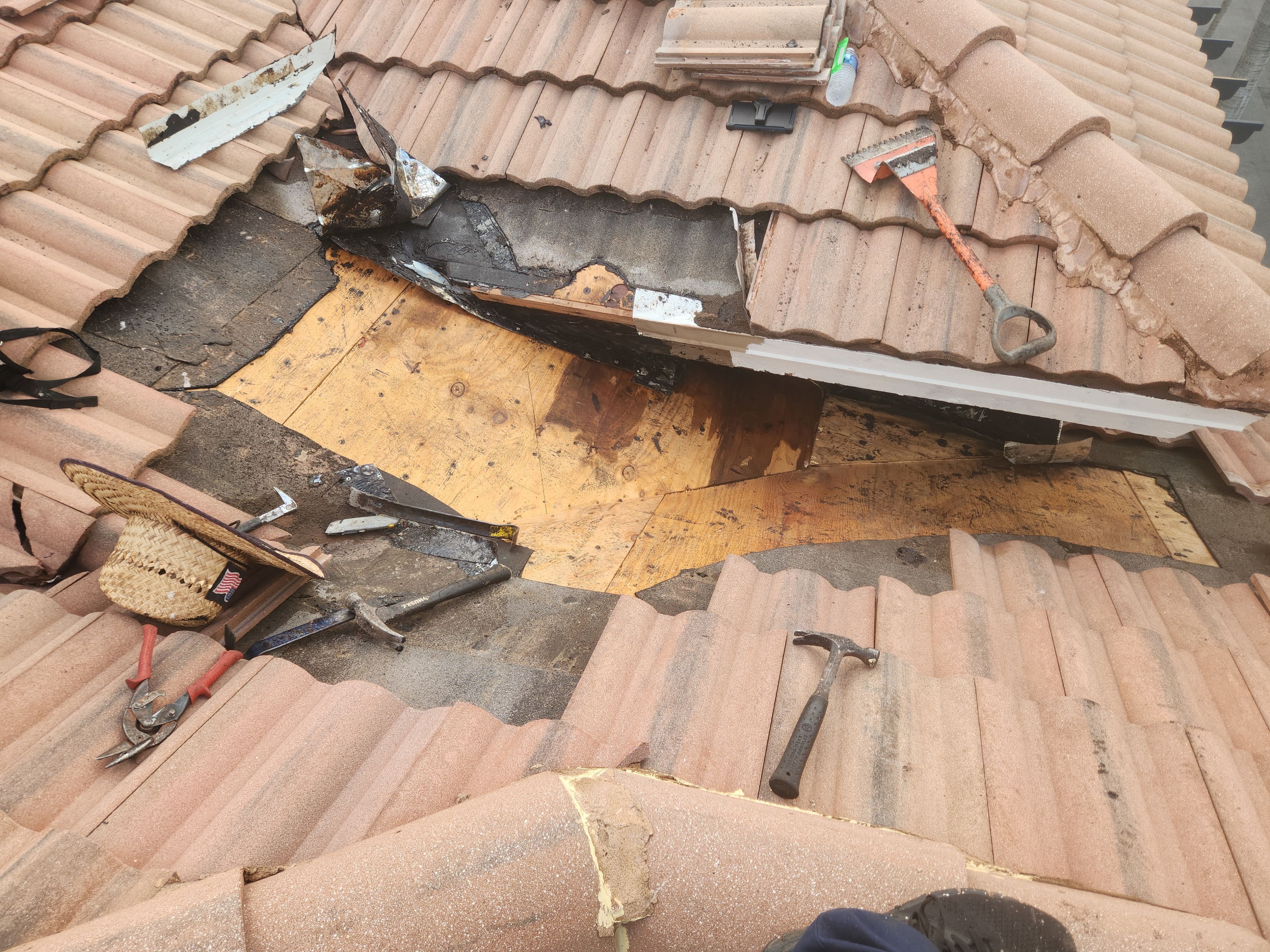 Tile Roof Leak Repair and Plywood Decking Replacement in Boynton Beach by Aastro Roofing