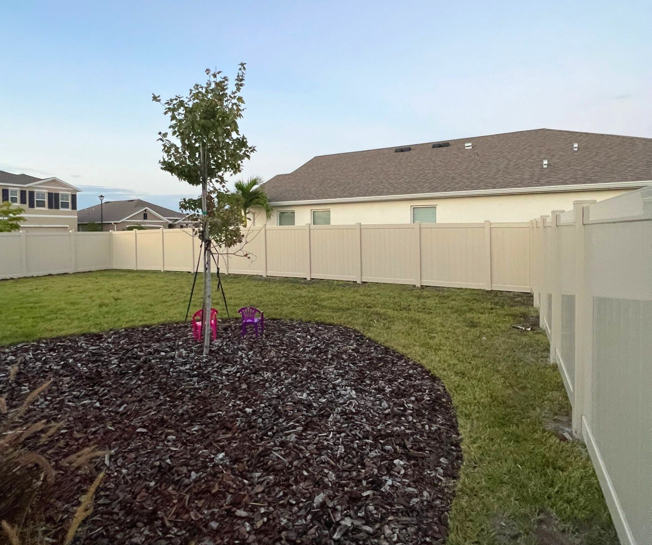Vinyl Fence Installation using Tan Vinyl Privacy Fence by Asap fence and gates, LLC