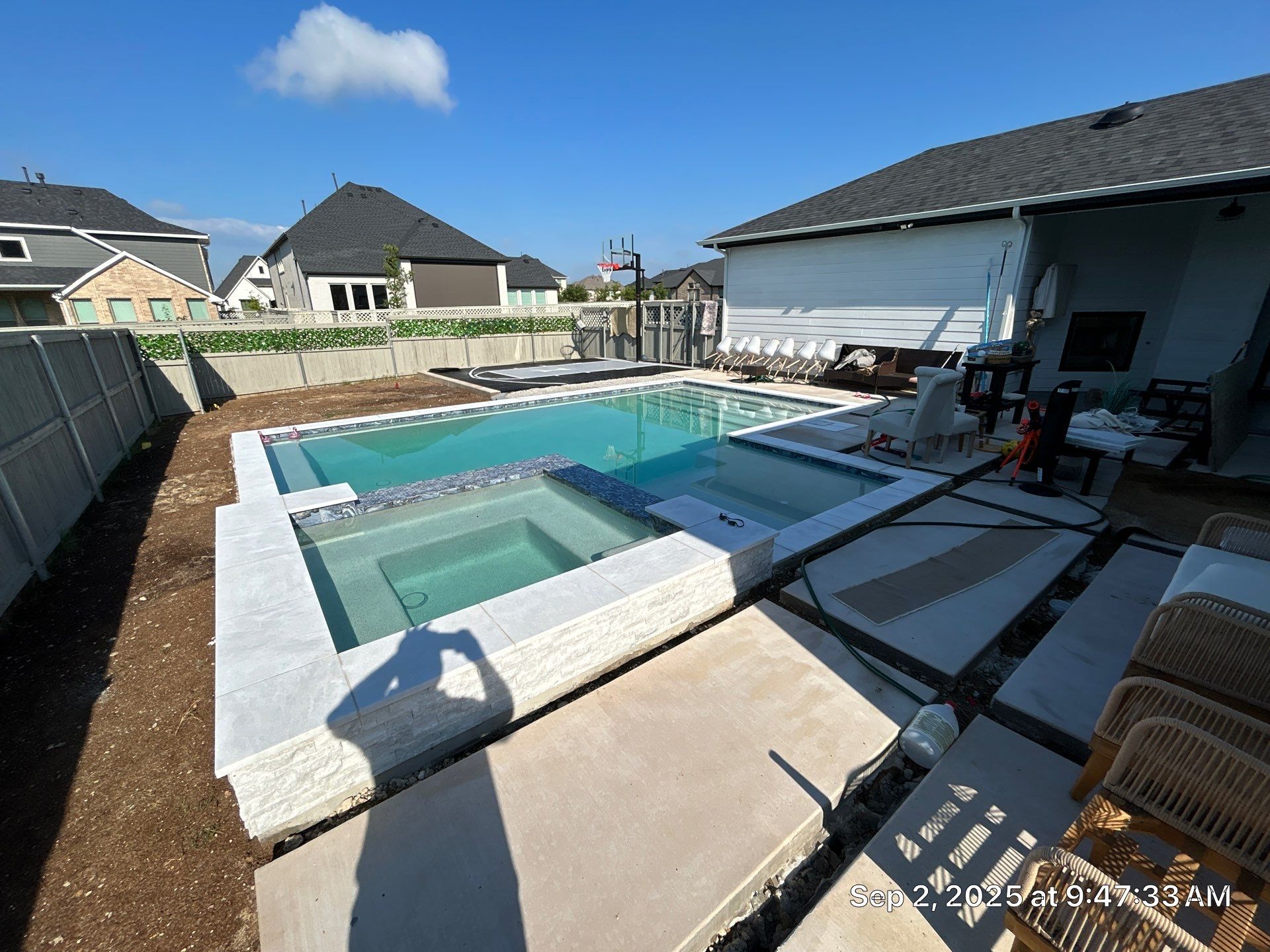 Geometric Pool and Spa with Glass Tile Spillway by Pinnacle Pools and Spas - DFW