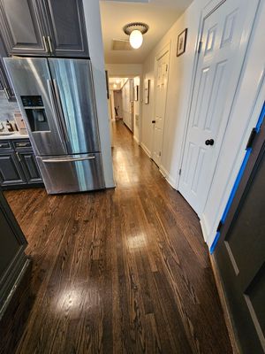 Residential Hardwood Floor Sand and Finish with Dark Stain in Chicago