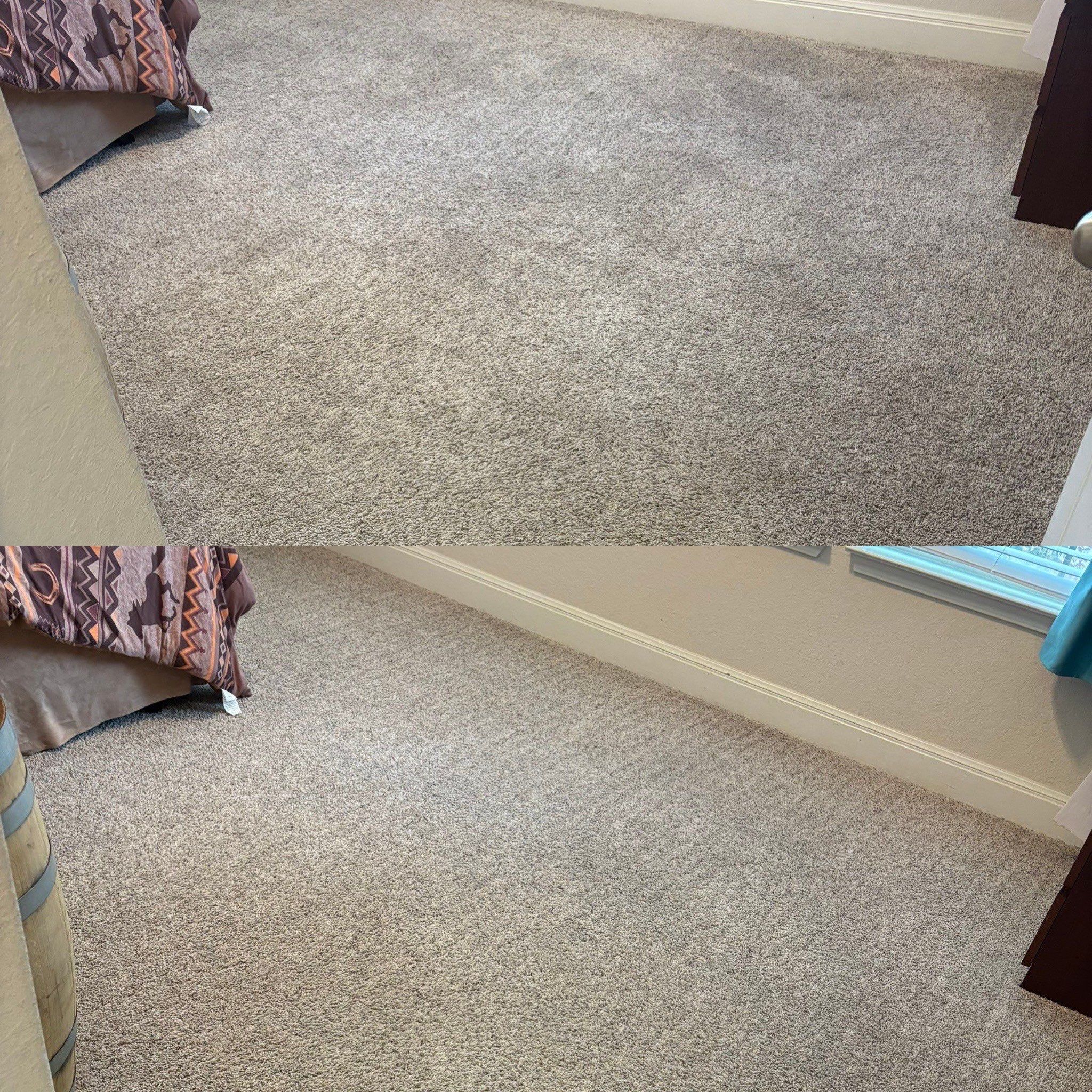 the service being done is carpet cleaning to remove dirt and stains making the carpet look fresh and clean