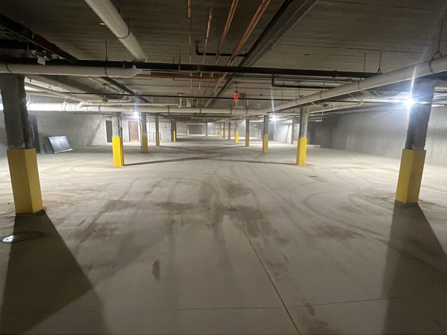 Parking garage post construction cleanup by Northern Power Washing LLC.