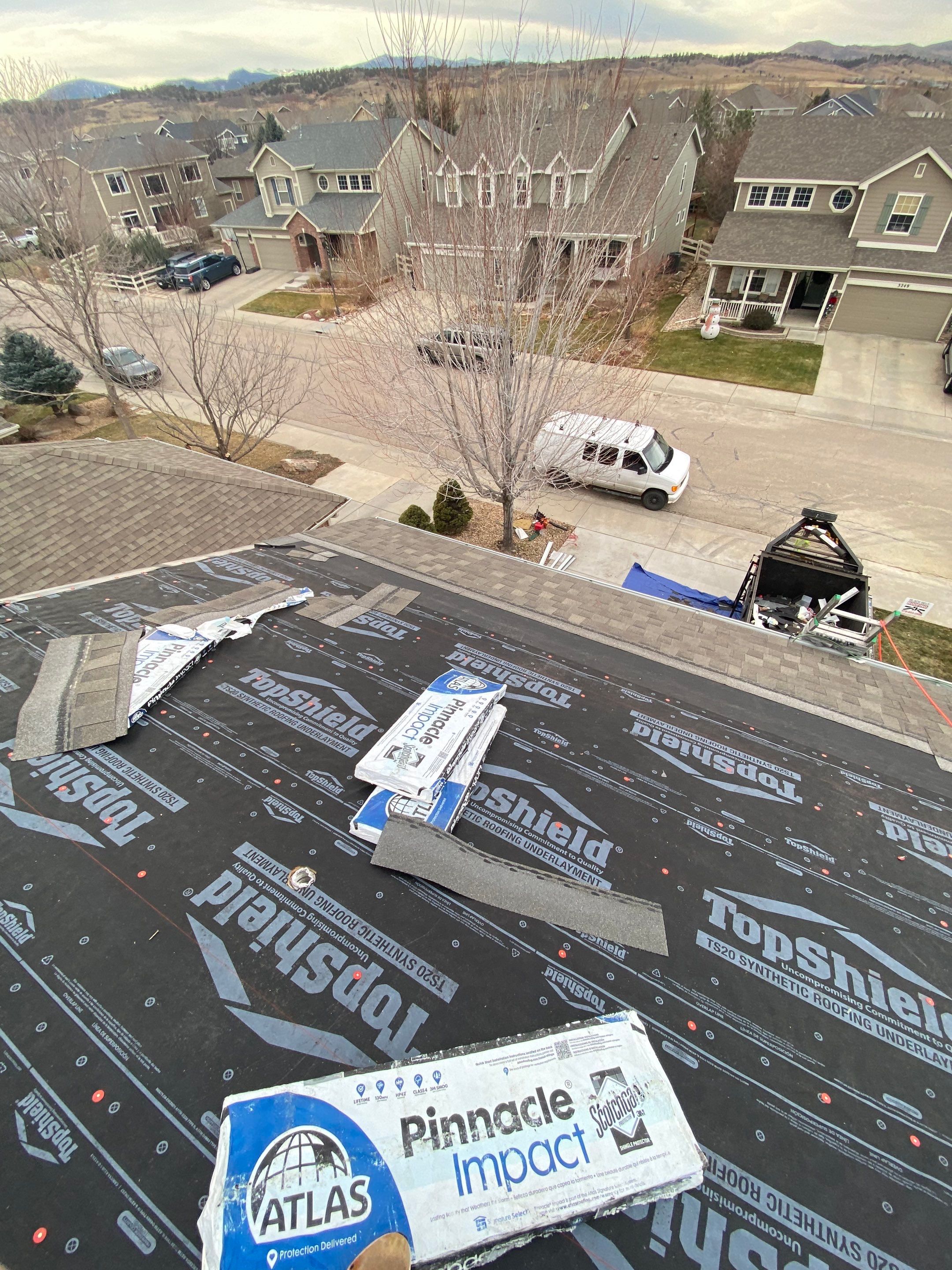 Resdiental Hail Damage Roof Replacement using Atlas Pinnacle Class 4 Impact Resistant "Weathered Wood" color by Black Belt Roofing