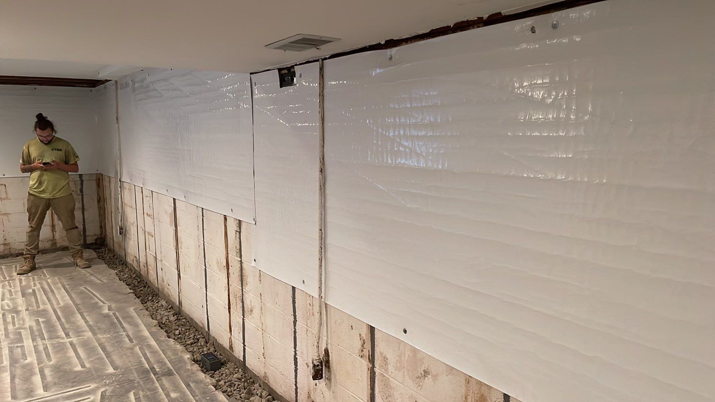 Embedded Fiber Reinforcement and Basement Waterproofing using GrateDrain Waterproofing System by Toledo Basement Repair