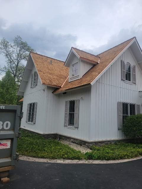 Cedar Shake Roof Replacement with Half Round Gutter Installation by Custom Installations