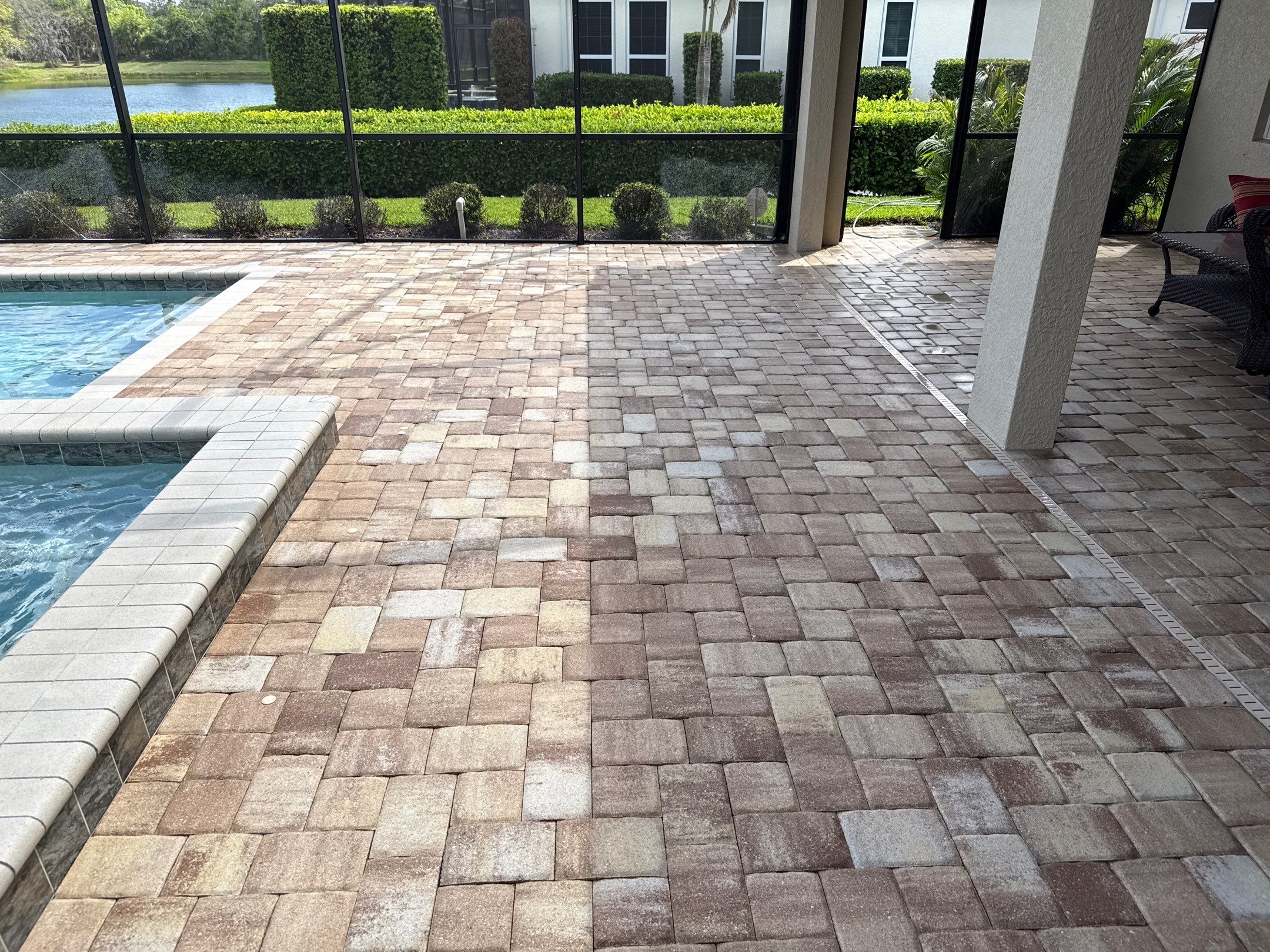 We recently completed a tile roof cleaning in the Vivienda at Bradenton community. The roof had visible algae buildup, which is common in Florida’s humid climate—especially on shaded areas.  For this project, we safely cleaned the roof using a ladder and ground-based soft wash application—no walking on the tile roof. This approach helps prevent cracked or broken tiles while still delivering a thorough, even cleaning.  Our soft washing process targets and eliminates algae at the root, restoring the roof’s appearance and helping extend its lifespan.  At Sunshine AquaWash, we prioritize safety, proper technique, and long-lasting results on every roof cleaning project. by Sunshine AquaWash