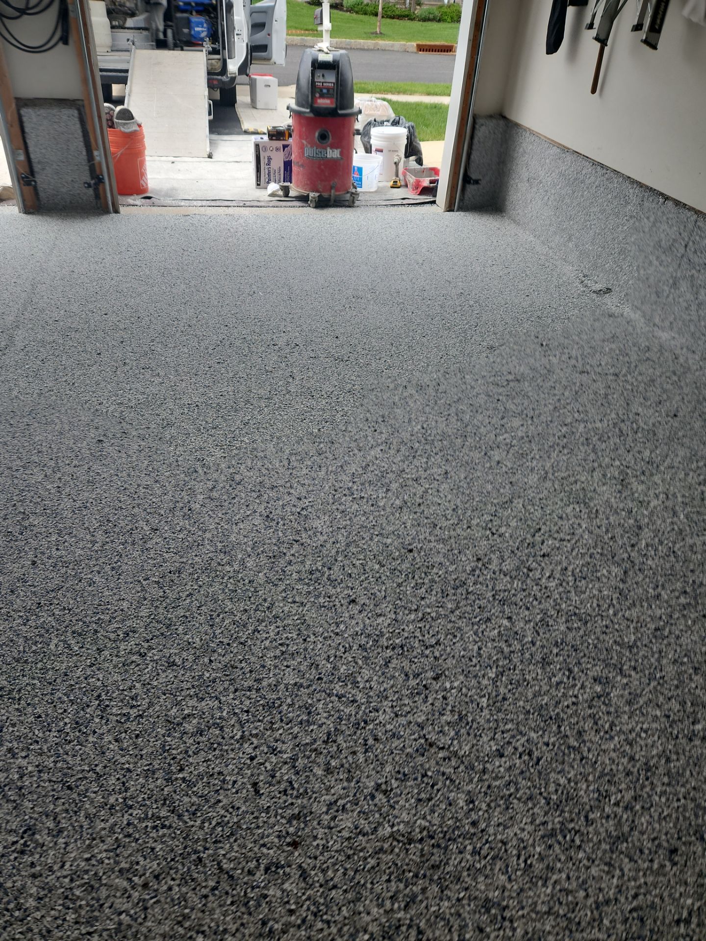 Hillsborough Township Garage Floor Coating with Multi-Colored Polyaspartic Flake by Spectrum Painting, LLC