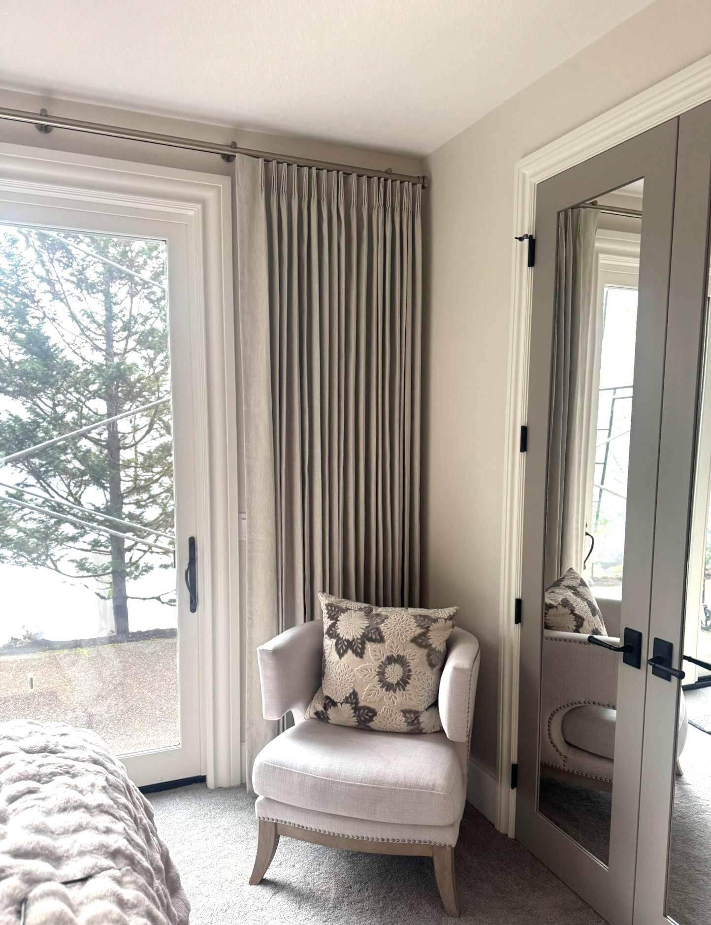 Custom Drapery for a Primary Bedroom with Lake Oswego Views by Budget Blinds Central Portland