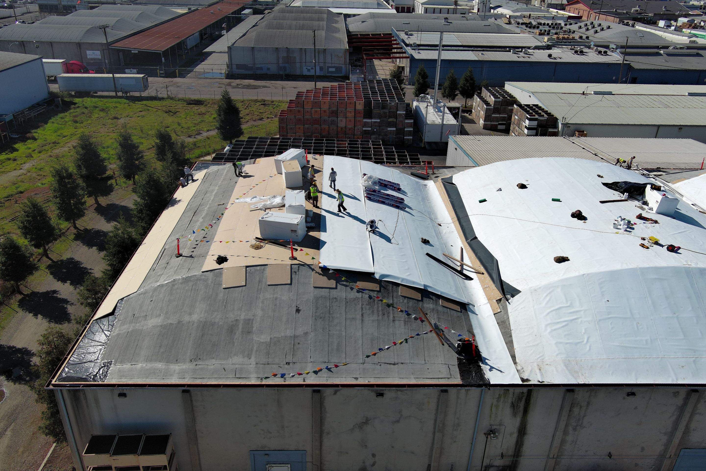 TPO single-ply roofing system using GAF Single-ply TPO 60 mil with 1.5 inch ISO board insulation by Straight Edge Roofing Inc