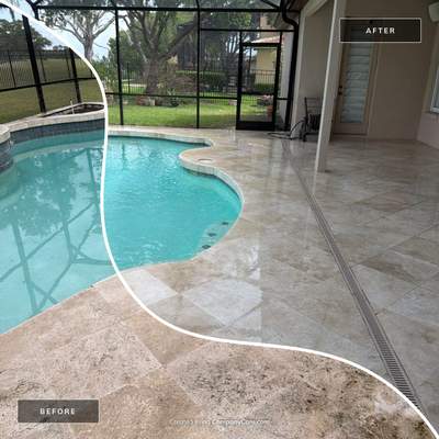 Tile Roof and Travertine Pool Deck Cleaning