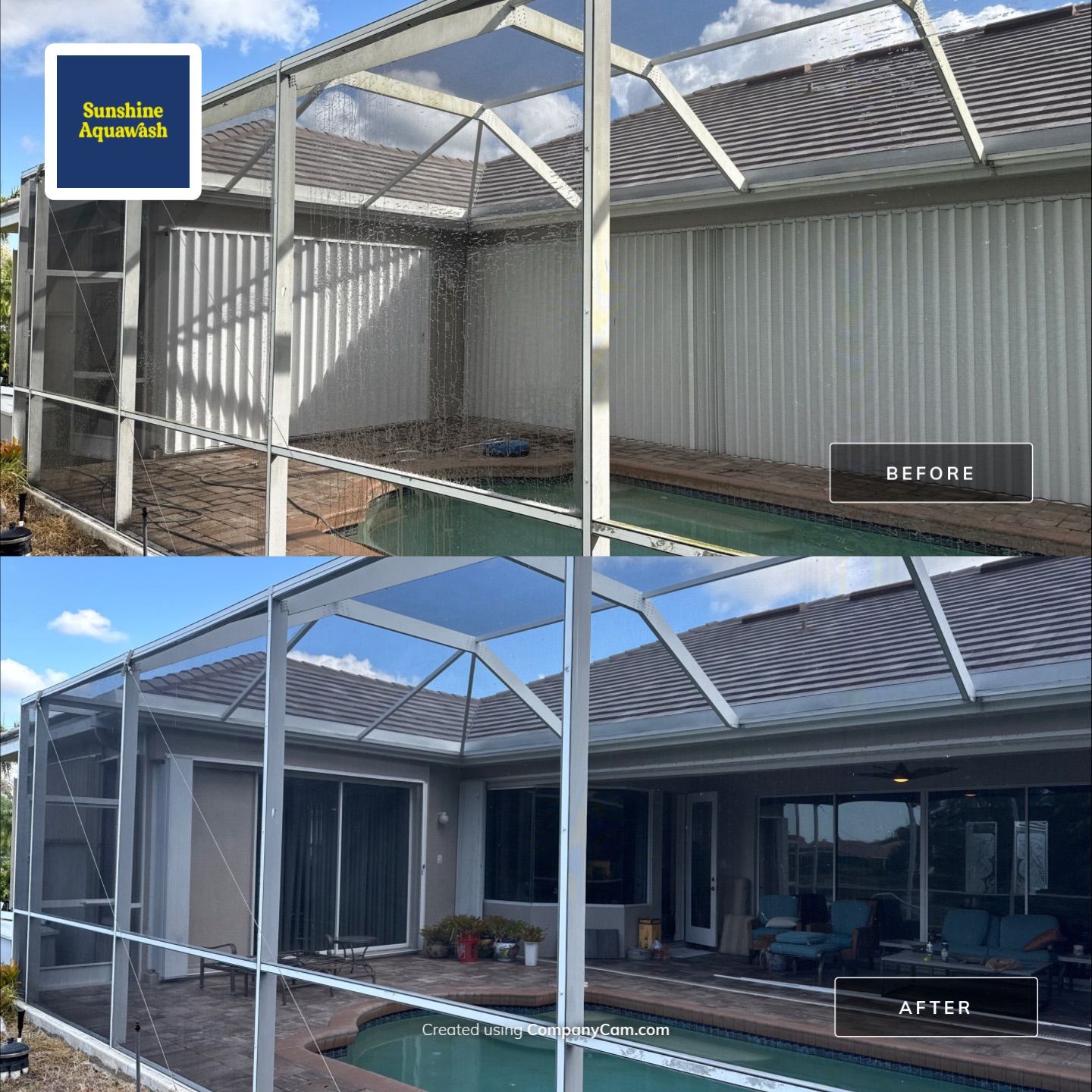 Paver Pool Deck & Screen Enclosure Transformation | University Park, Sarasota FL by Sunshine AquaWash