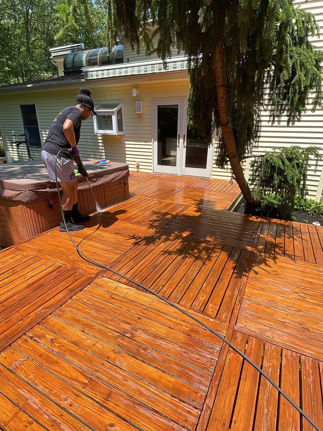Deck Refinishing Using Powerwasher by A1 NERDY HOMES LLC