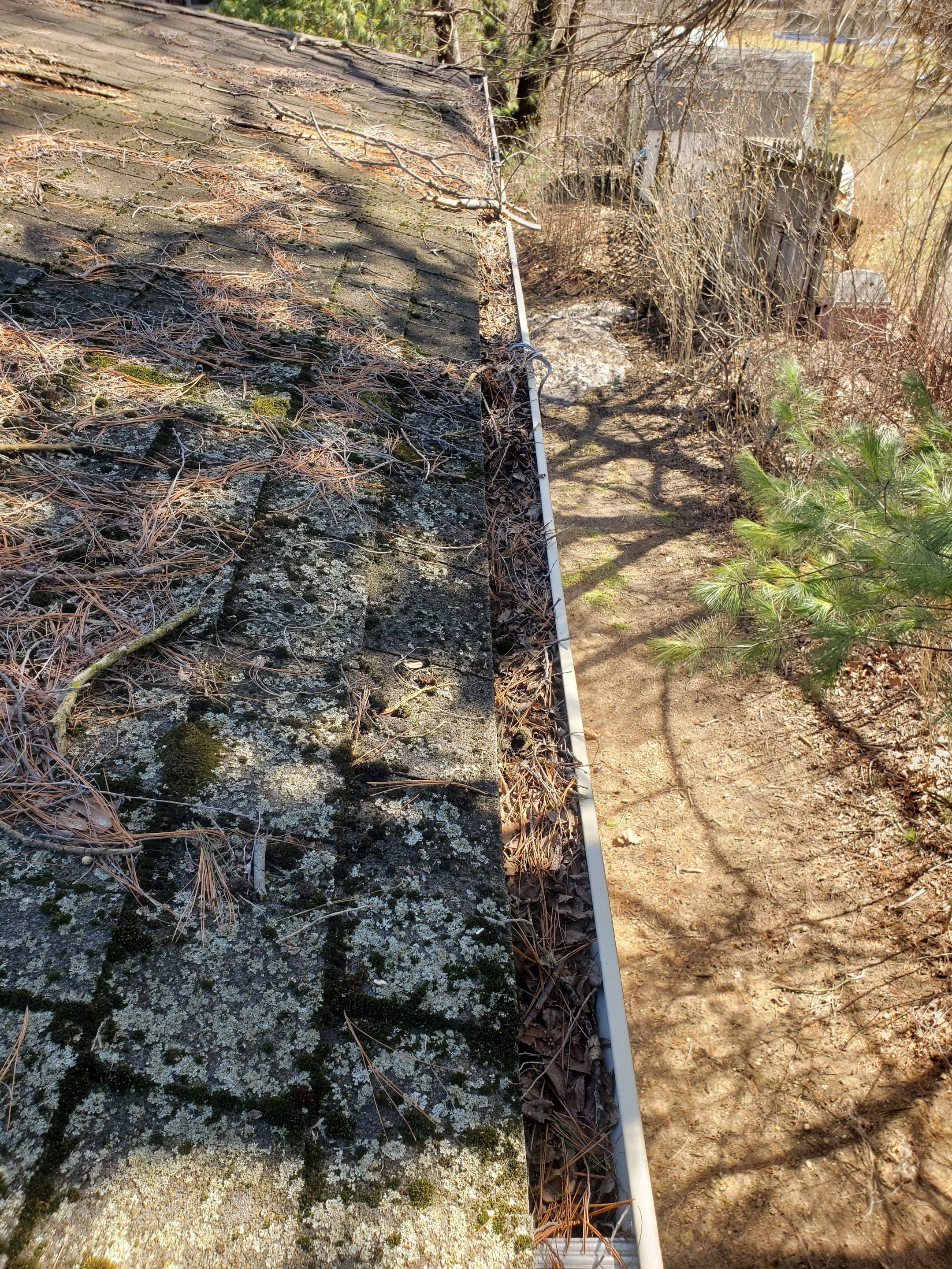 Commercial gutter cleaning South Bend, IN before photo with filled gutters