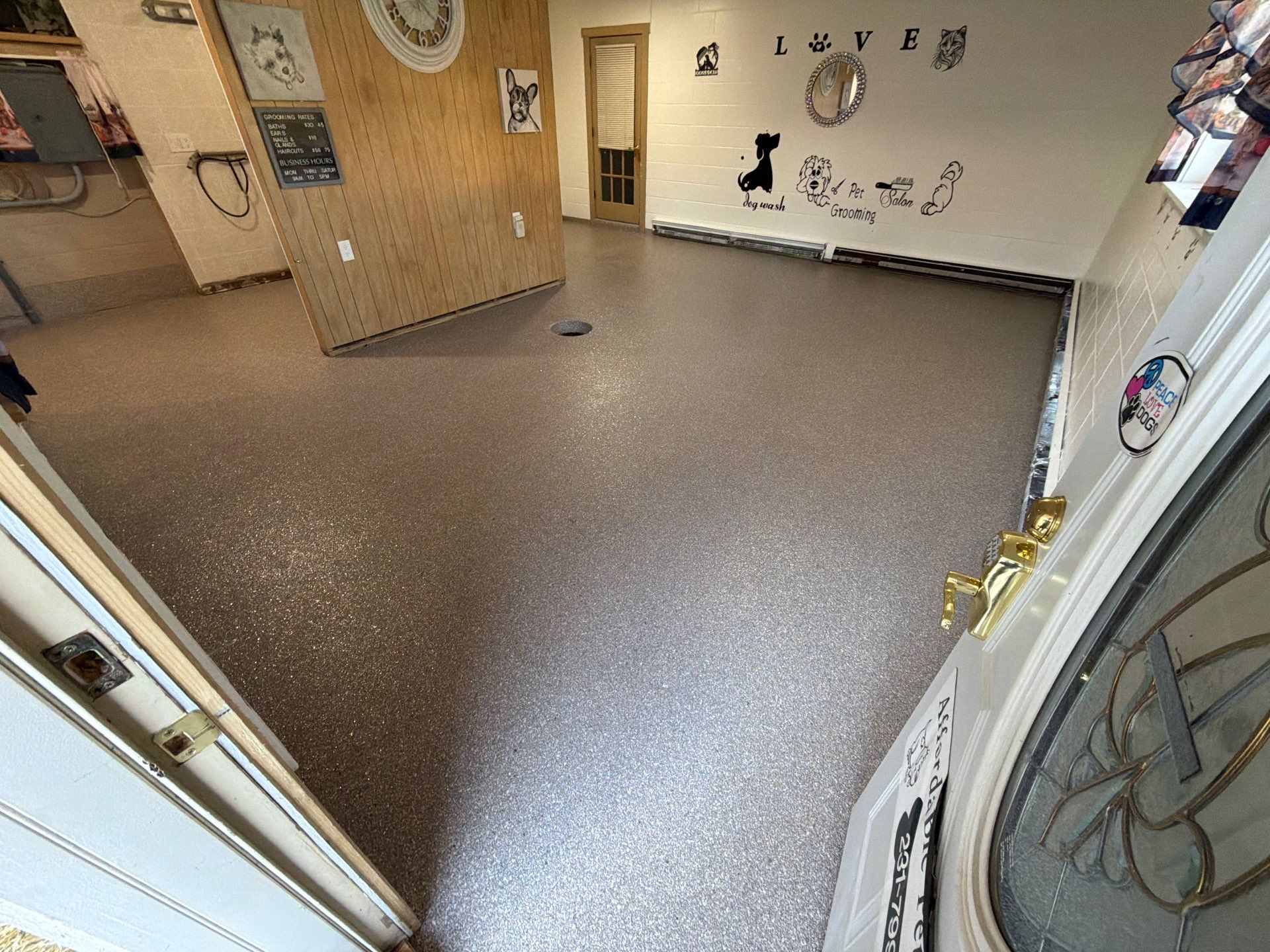 Durable Epoxy Flake Floor for Dog Grooming Studio – Norton Shores, MI by Gordon Painting