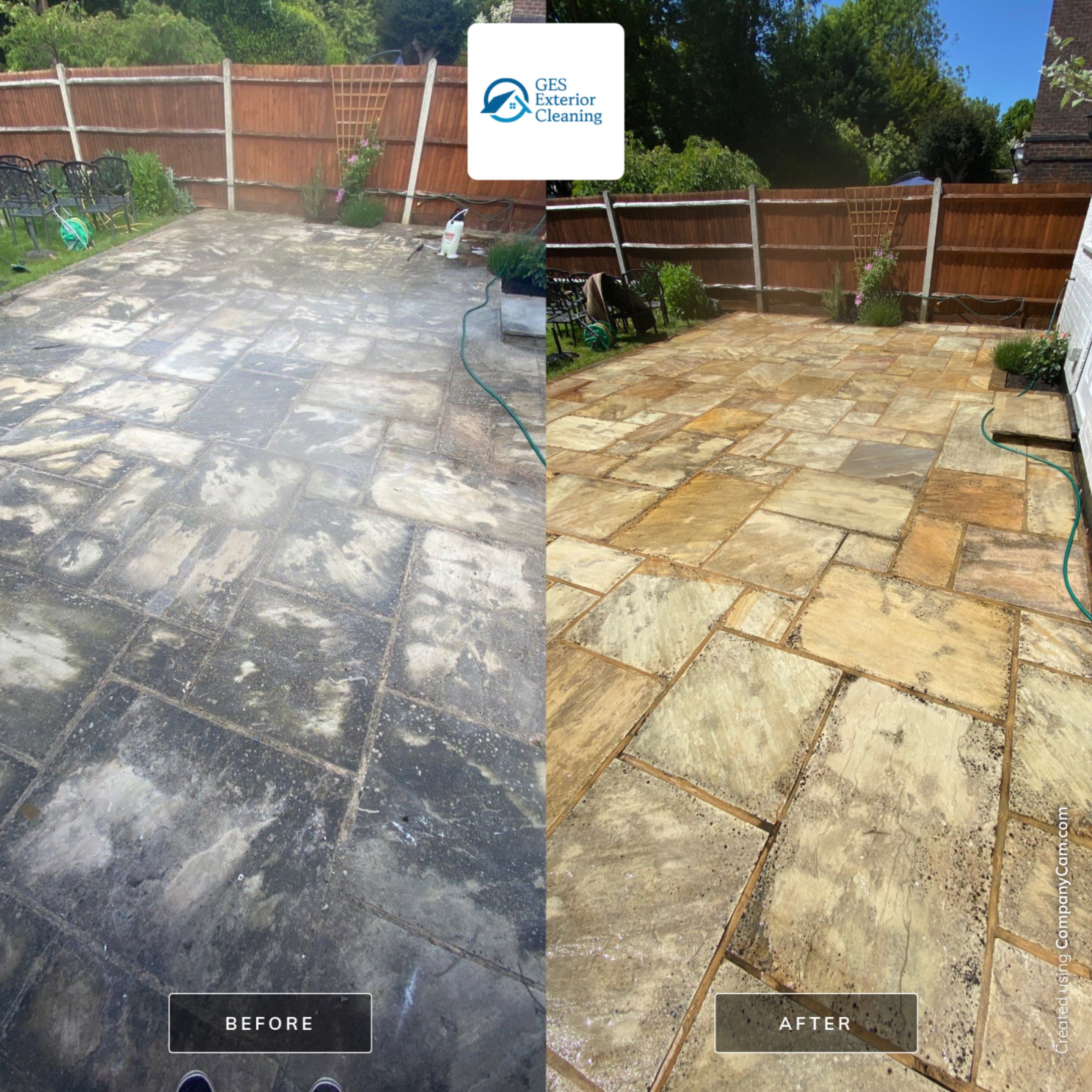 Driveway And Patio Clean using Mosmatic FSC and Biocide by Ges Exterior Cleaning ltd