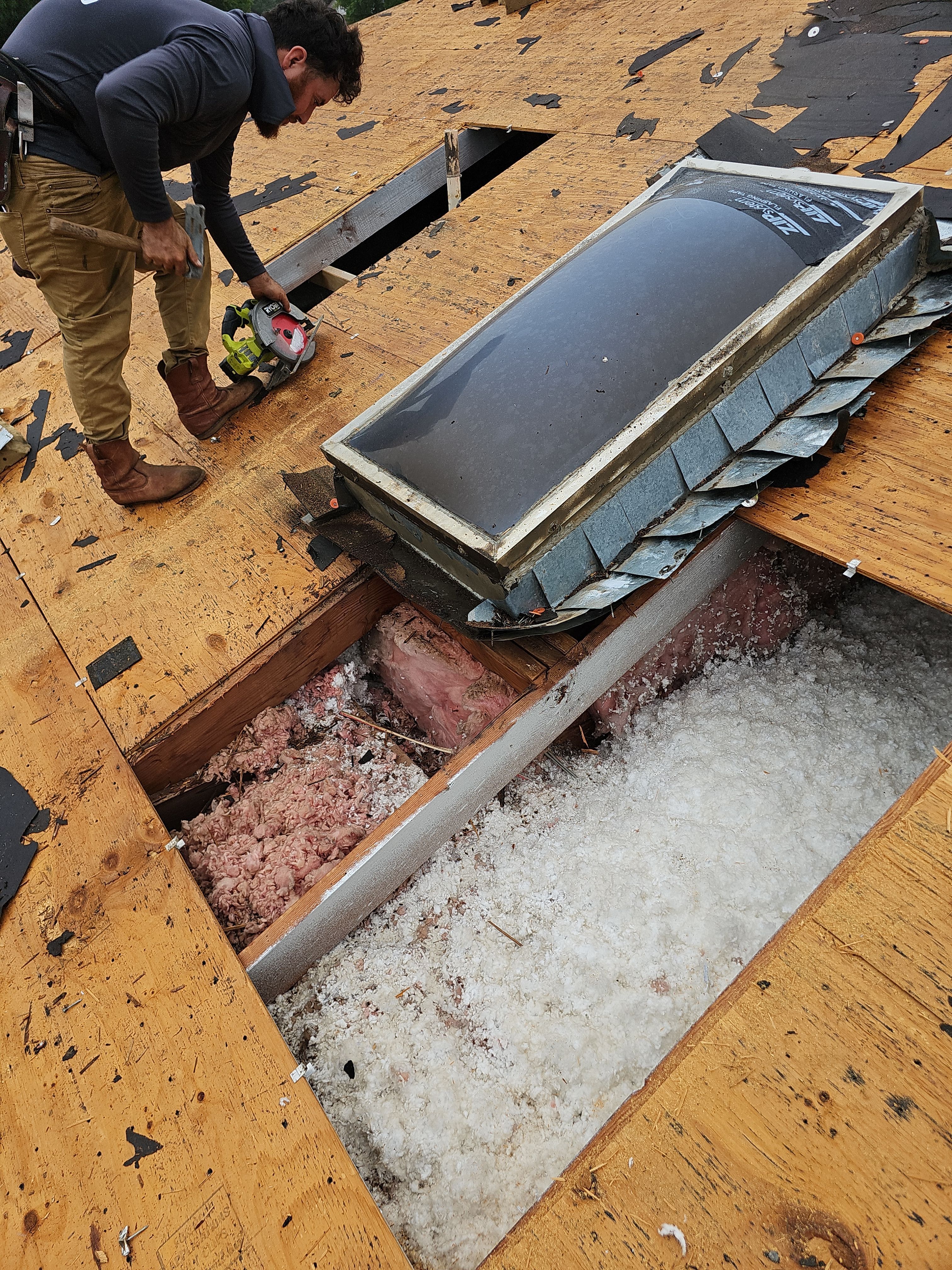 "Full Roof Replacement Due to Hail and Water Damage – Before & After" by road roofing llc