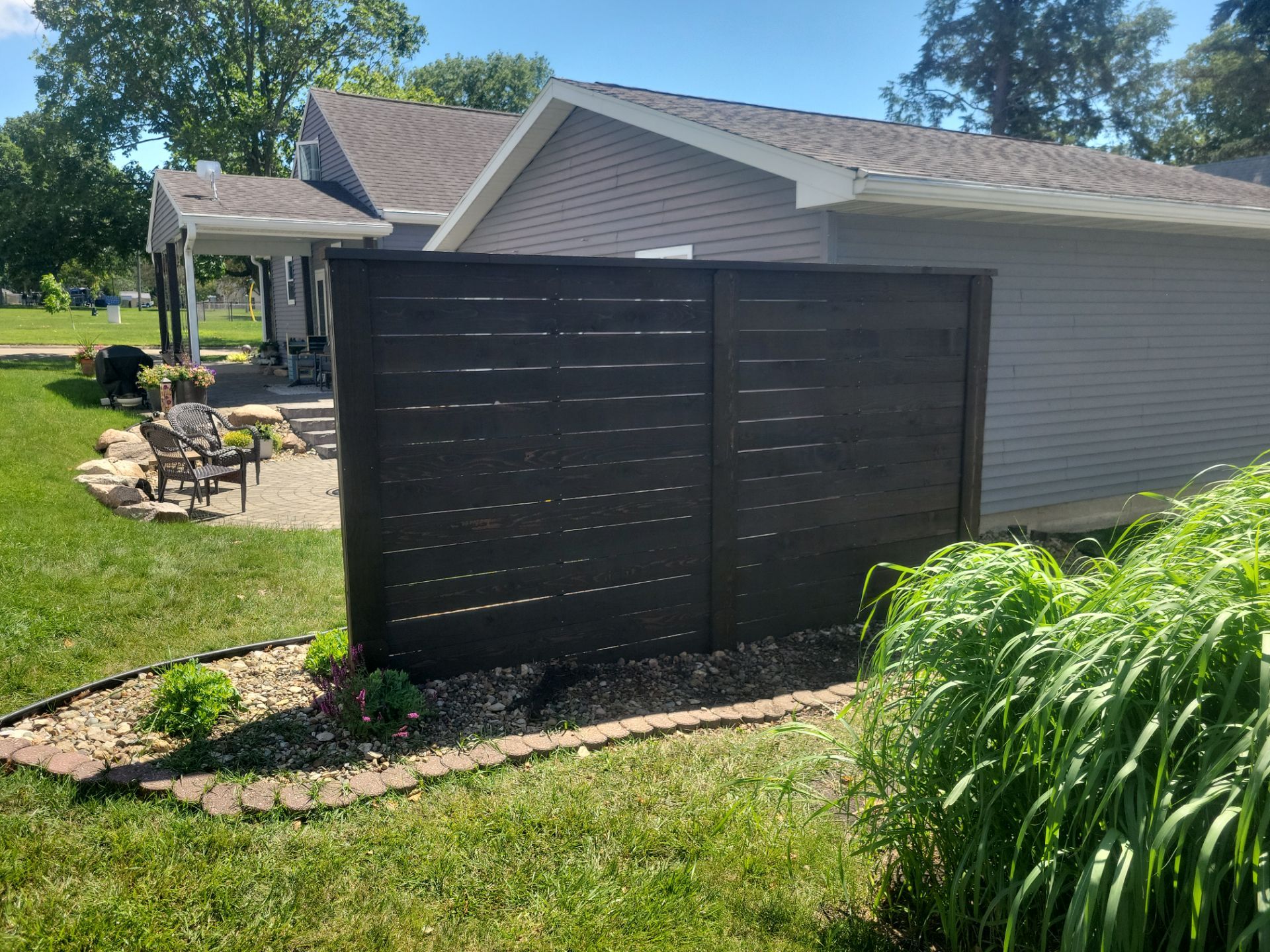 Custom Horizontal Slat Privacy Cedar Chocolate Screen Installation in Hudson by Perfect Picket Fence and Stain
