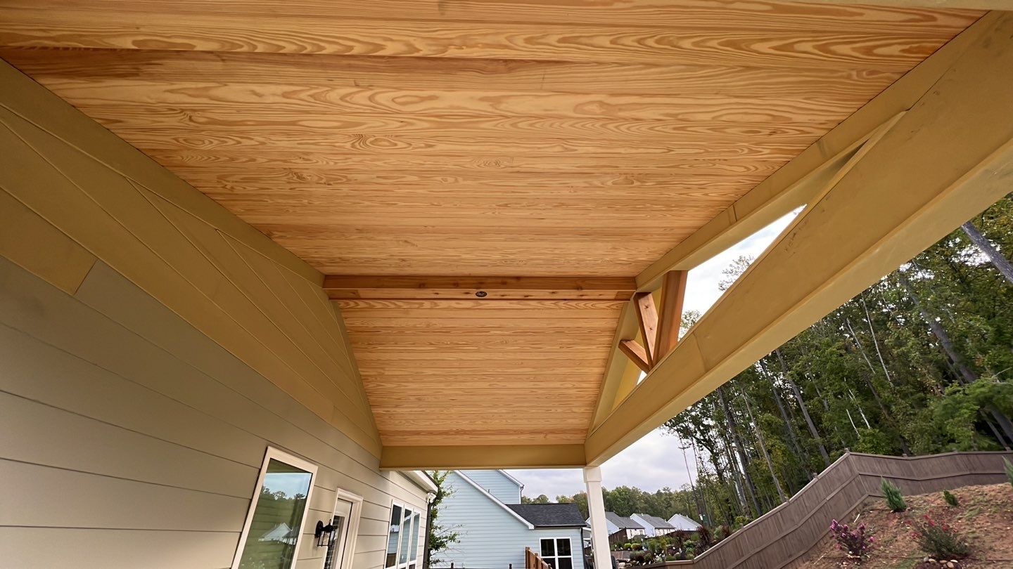 Custom Covered Porch Construction with Finished Wood Ceiling in Acworth by Swift Home Renovations