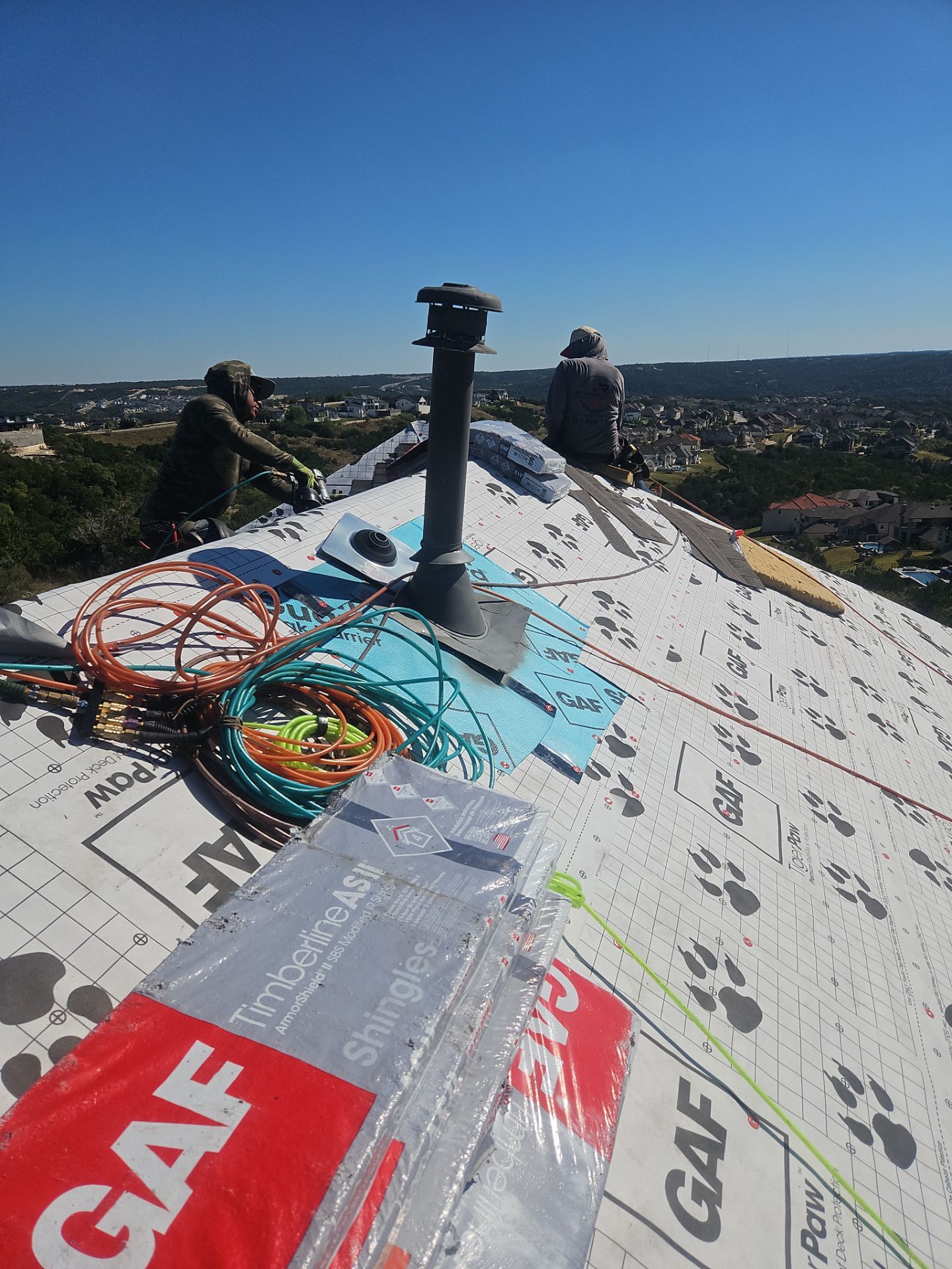 Residential Roof Replacement using GAF - Armorshield ll - Weathered Wood by Action Exteriors Austin