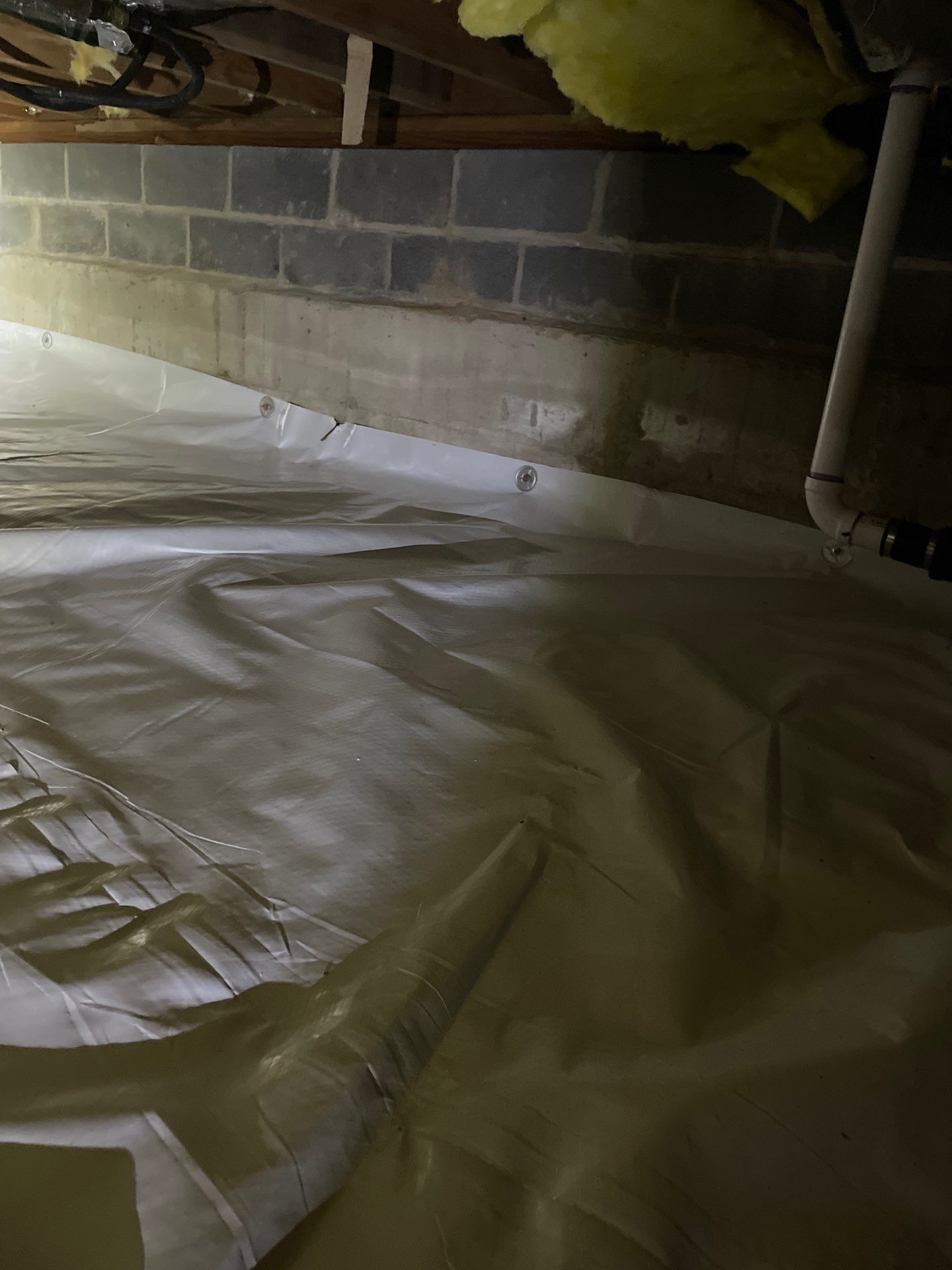 Basement Exterior Walls using Crawl Space Liner by NYS Foam & Energy