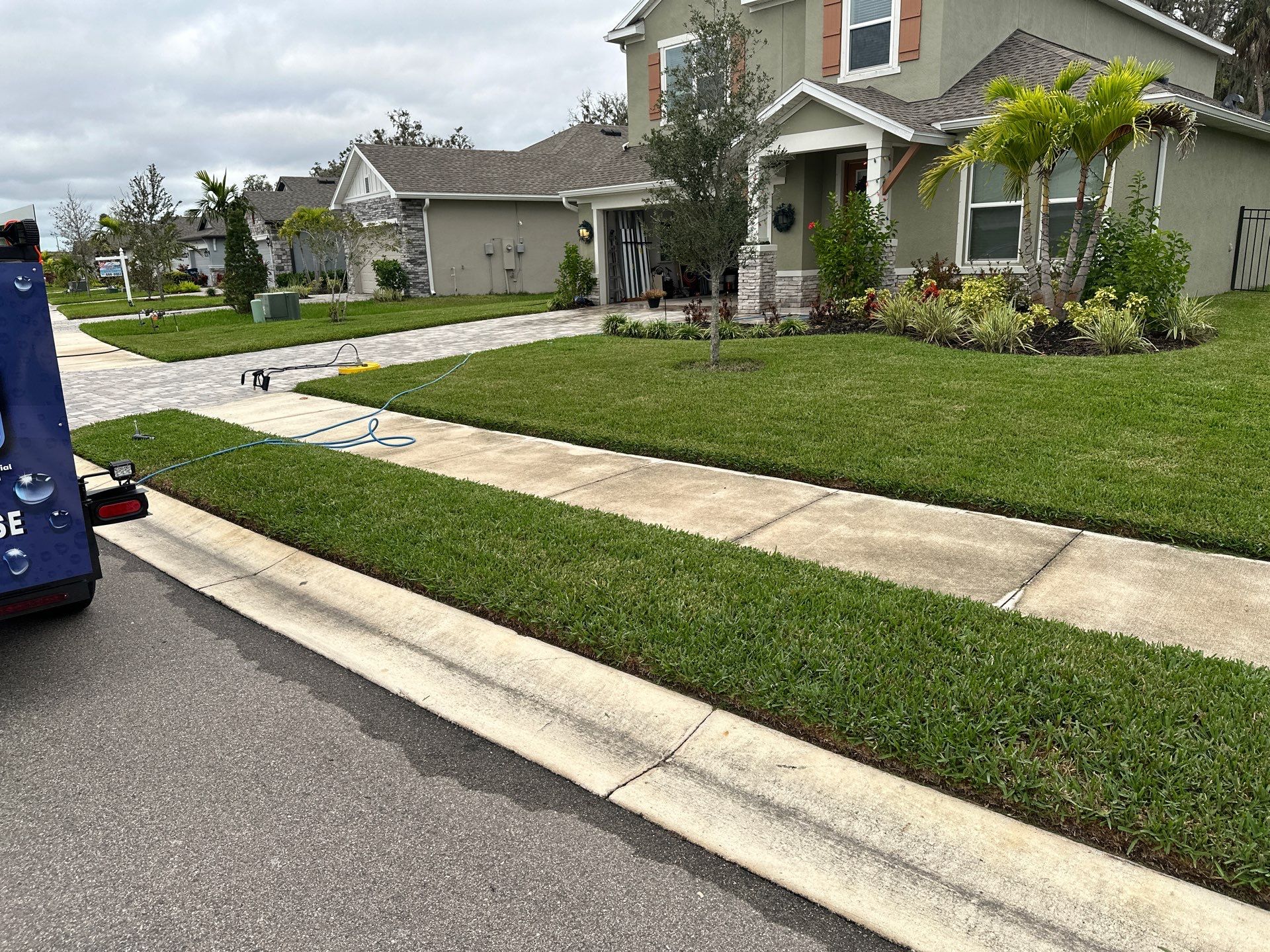 House Wash, Paver Driveway & Sidewalk Cleaning + Sanding & Sealing in Trevesta Community, Palmetto, FL by Sunshine AquaWash