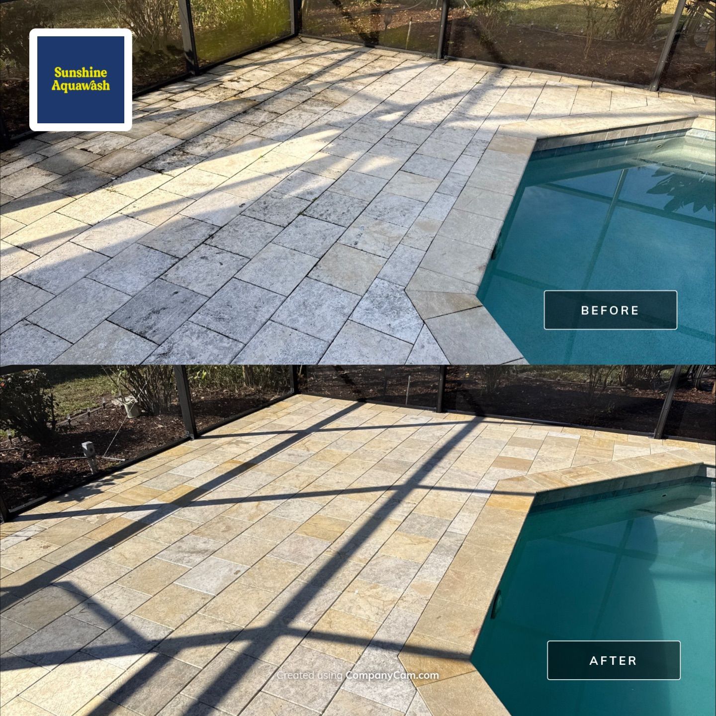 Paver Pool Deck & Screen Enclosure Cleaning | River Wilderness, Parrish FL by Sunshine AquaWash