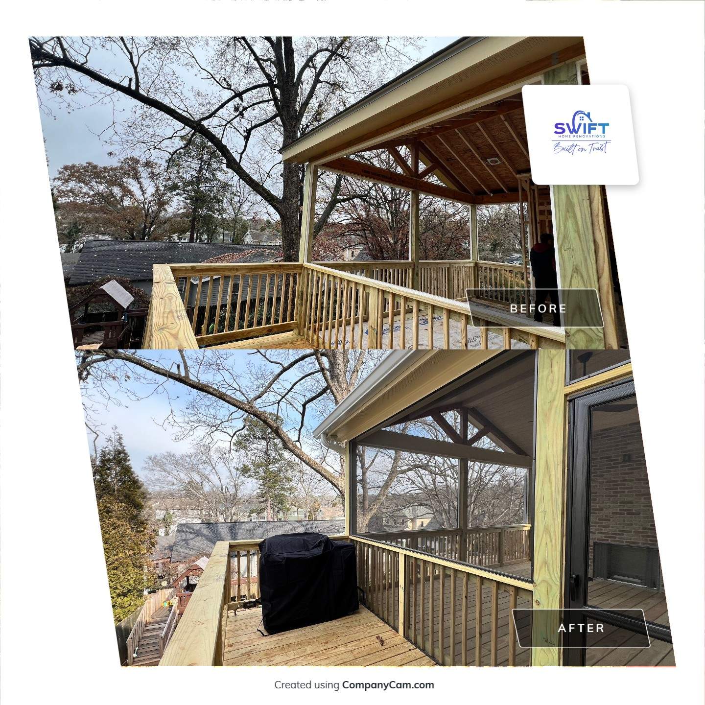 Screened-In Porch With Fireplace by Swift Home Renovations