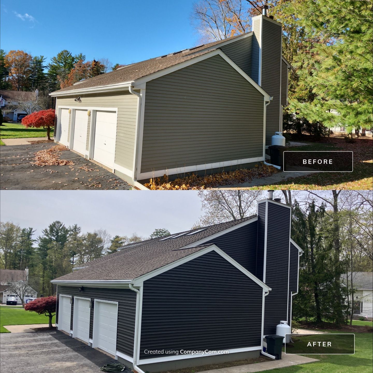 Siding transformation with Cert Monogram D/4 x16'8" clapboard Slate & Cert Monogram D/4 x 25' clapboard Slate by DiGiorgi Roofing and Siding Inc