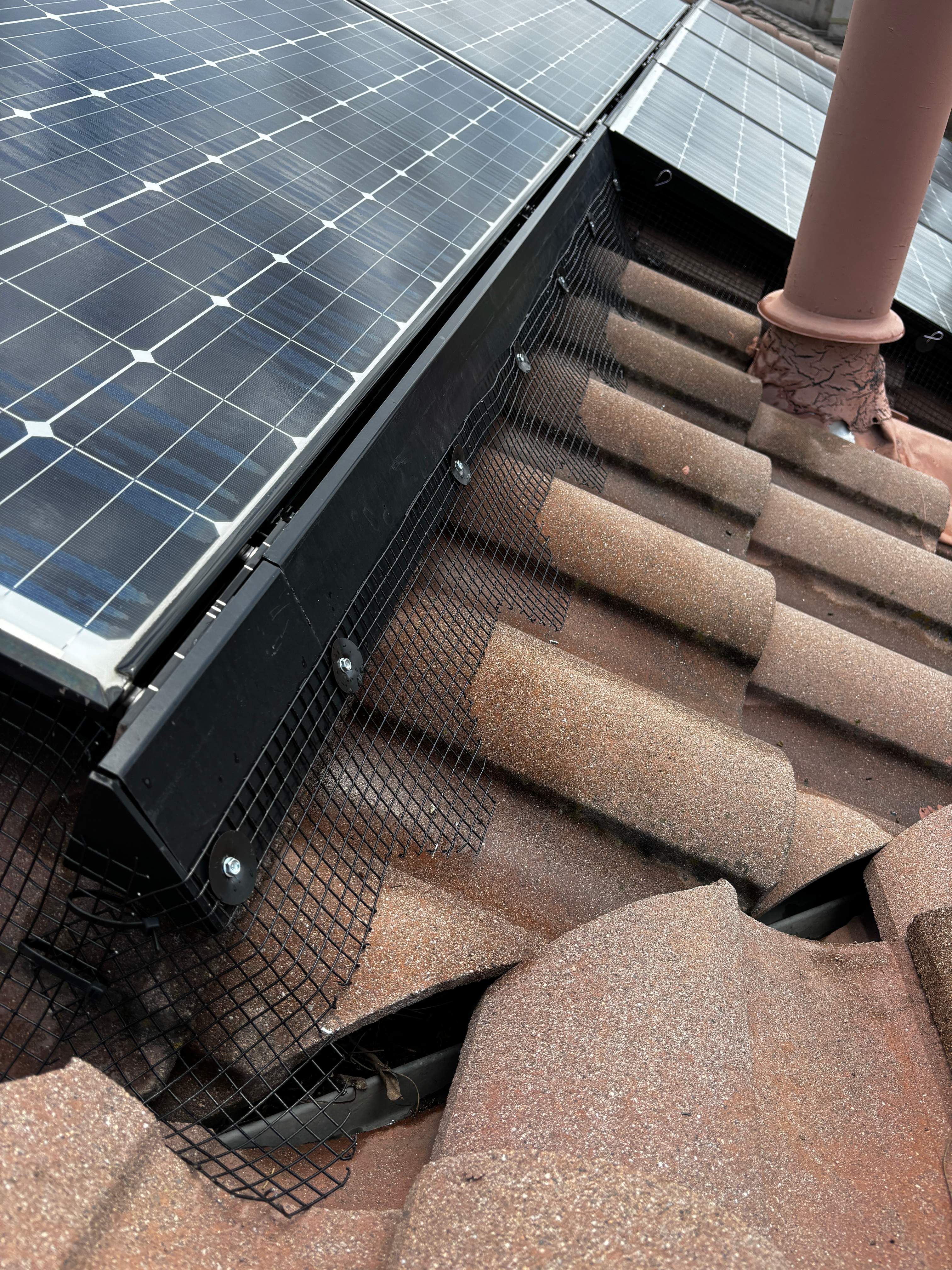 Completed Solar Panel Bird Proofing Project in Fontana Ca by Palm Coast Solar Cleaning