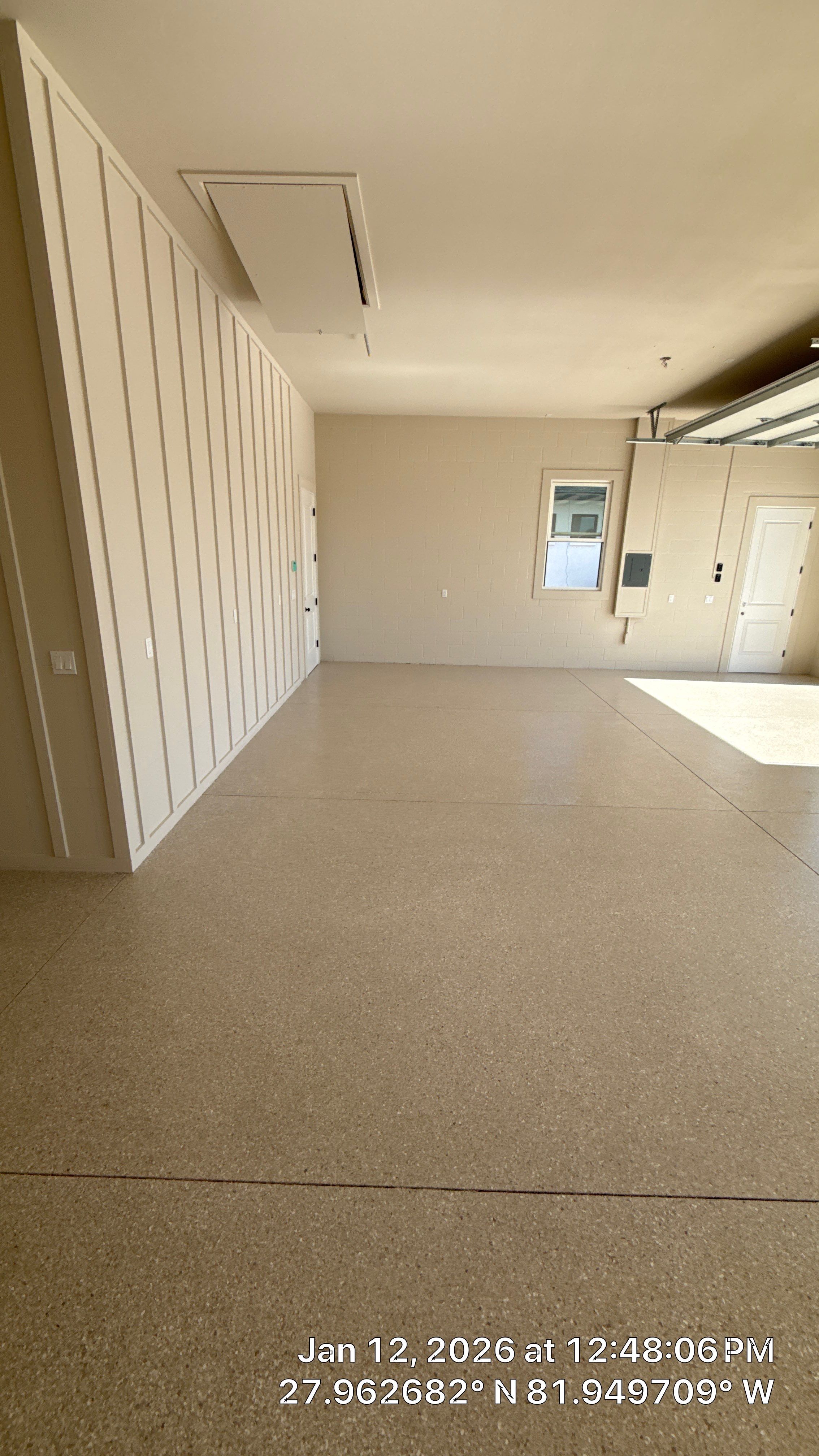 Sandstone Hybrid Flake Garage & Gravel Flake Utility Space by Performance Floors & Coating