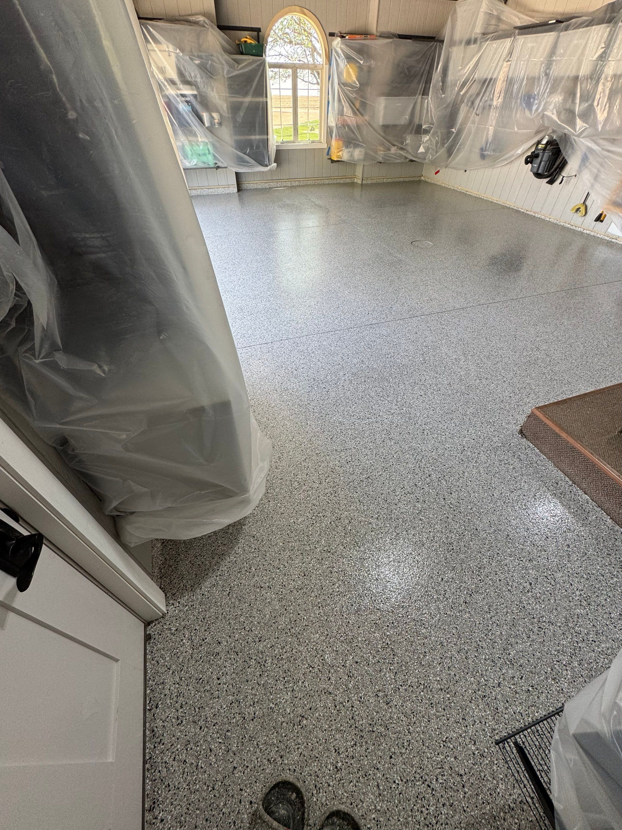 High-Gloss Grey Epoxy Floor Coating for Inwood Garage by Select Painting, Coatings & Garage Cabinets