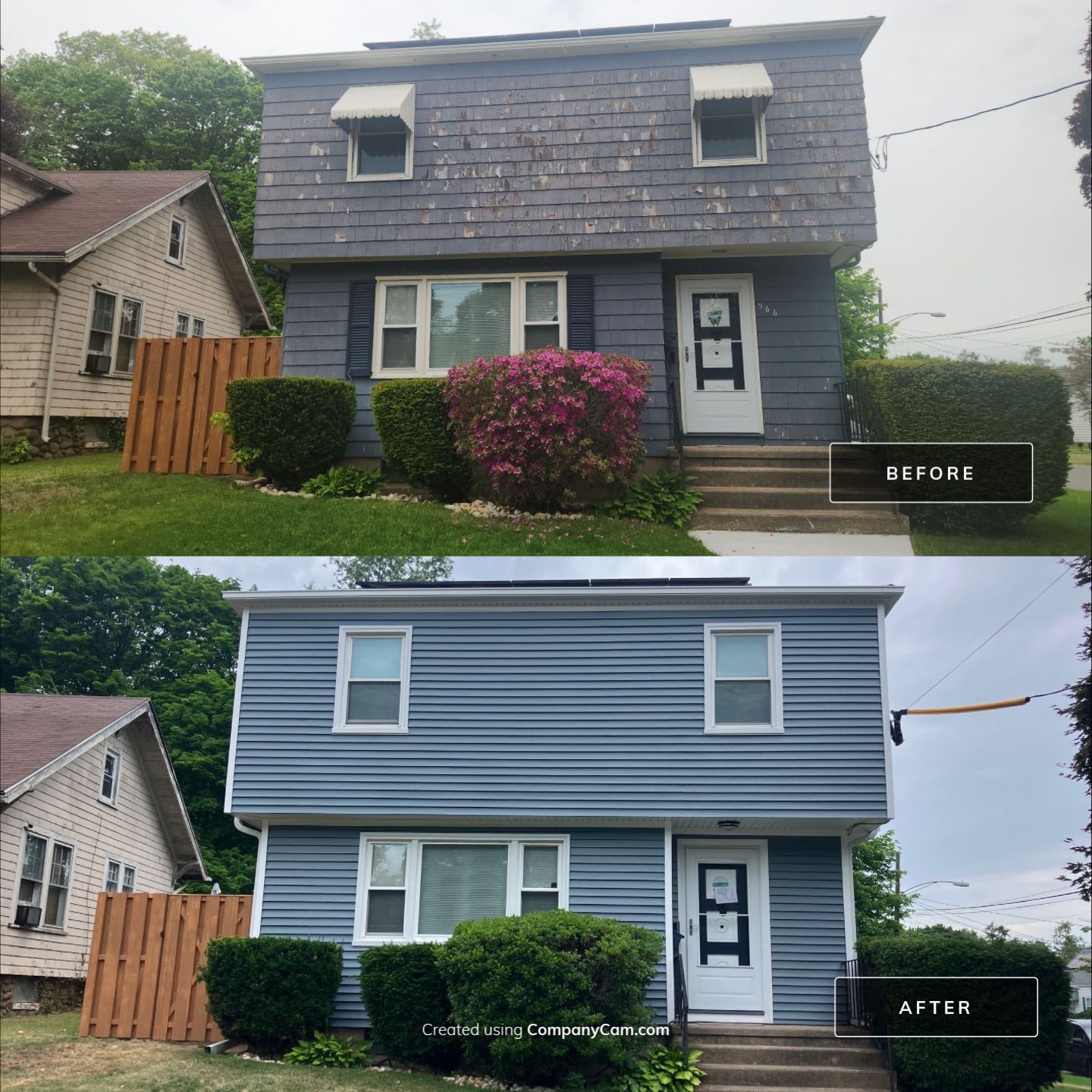 Siding Transformation with Cert Monogram D/4 x 12'6" clapboard, Wedgewood Blue by DiGiorgi Roofing and Siding Inc