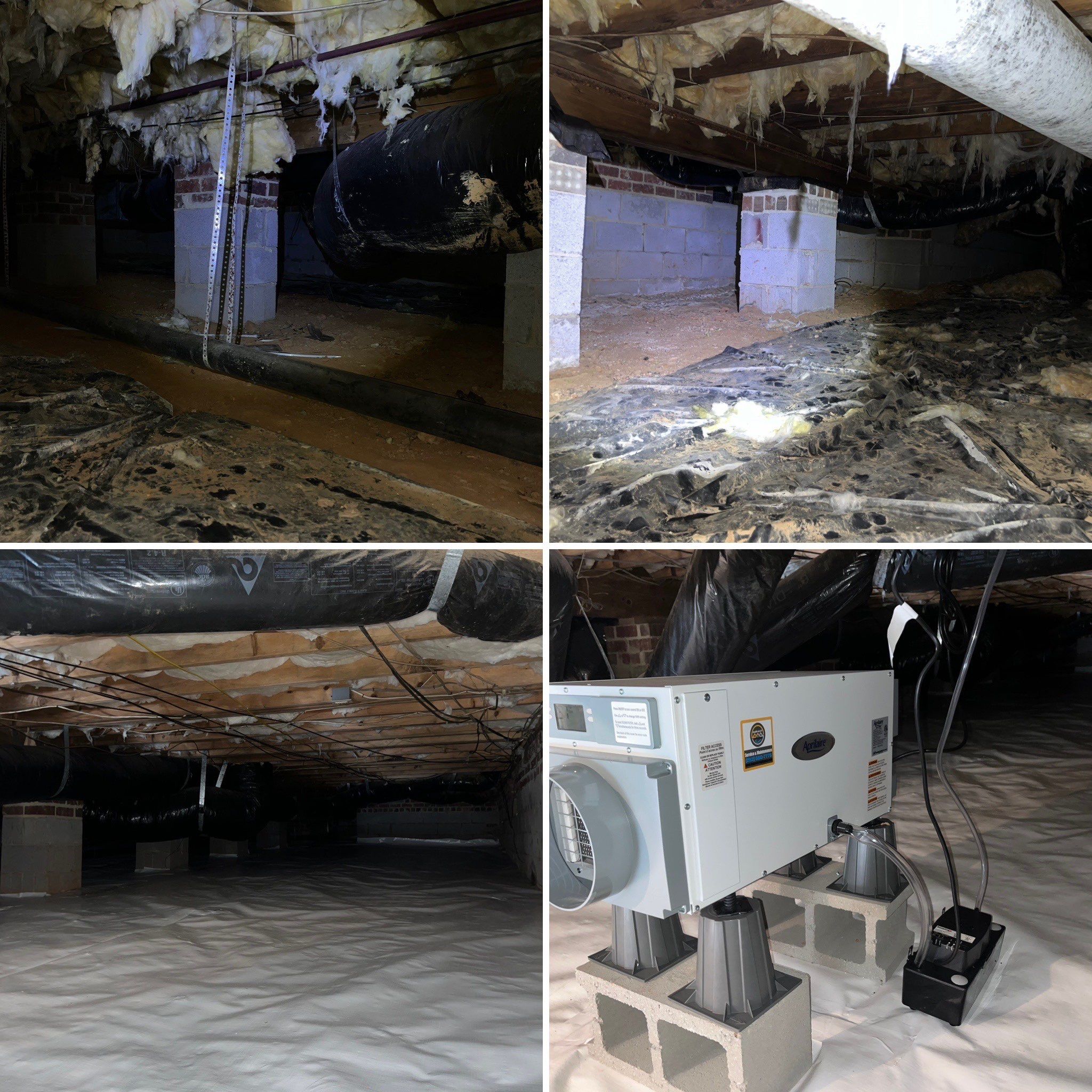 Dehumidifier and Moisture Barrier install with Structural repairs. by Impact Crawlspace