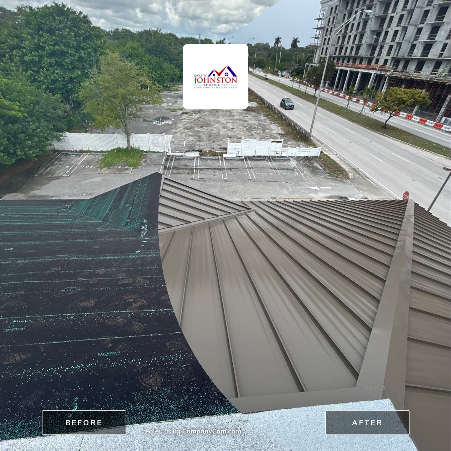 COMMERCIAL REROOF 24 GUAGE MEDIUM BRONZE 1-1/2" MECHANICAL SEAM "ZEBRA METHOD" by Earl W. Johnston Roofing 