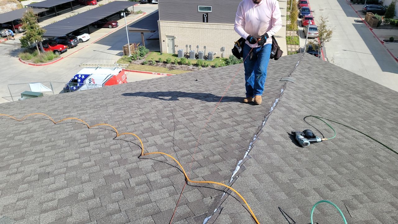 Apartment Roofing Installation using GAF HDZ Shingles, GAF TPO and Pavers in Lewisville, TX by Roof Experts