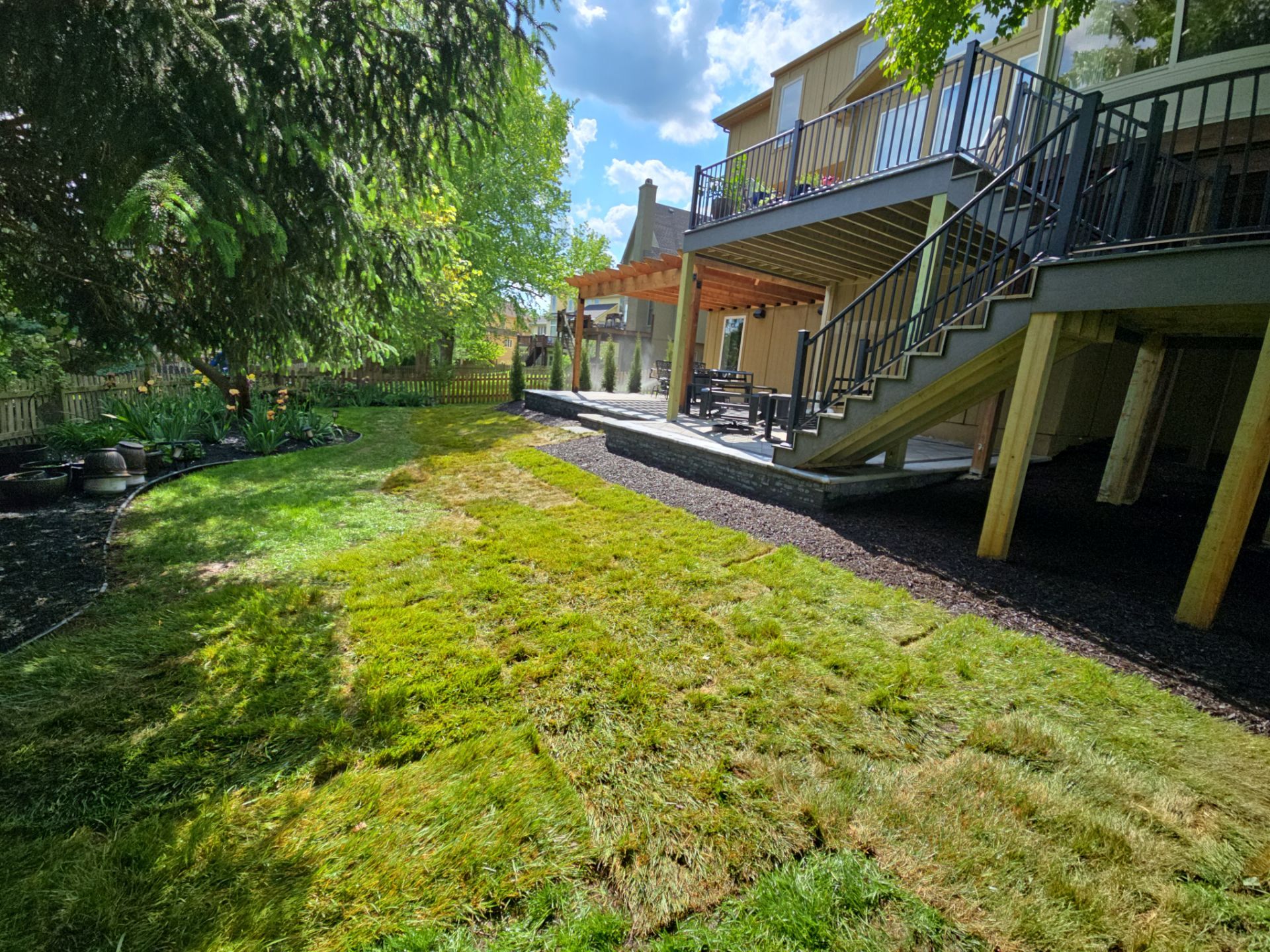 Back Yard Patio, Pergola, and Deck by LAND ESCAPES LLC