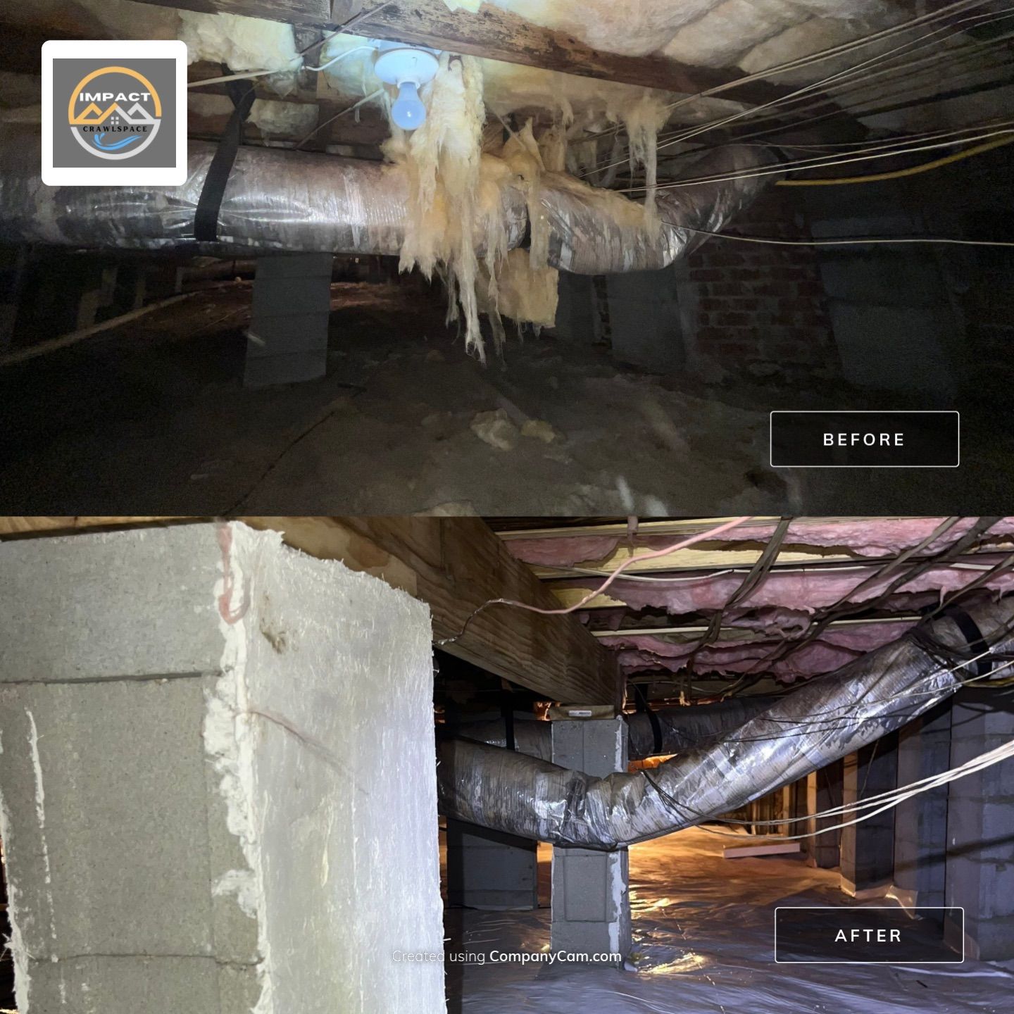 Dehumidifier and Moisture Barrier install with Structural repairs. by Impact Crawlspace