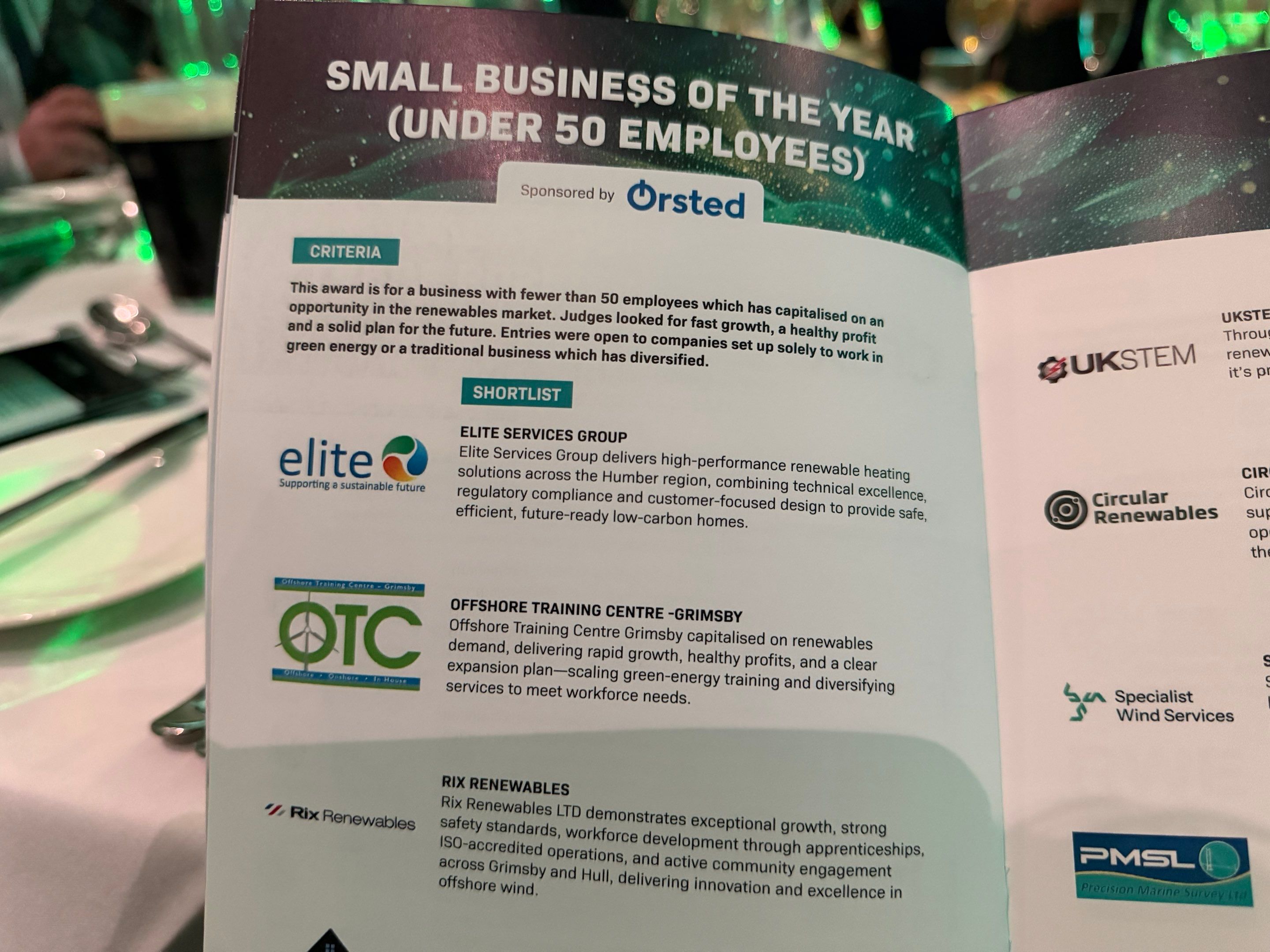 Humber Renewables Award 2026 by Elite Services Group Ltd