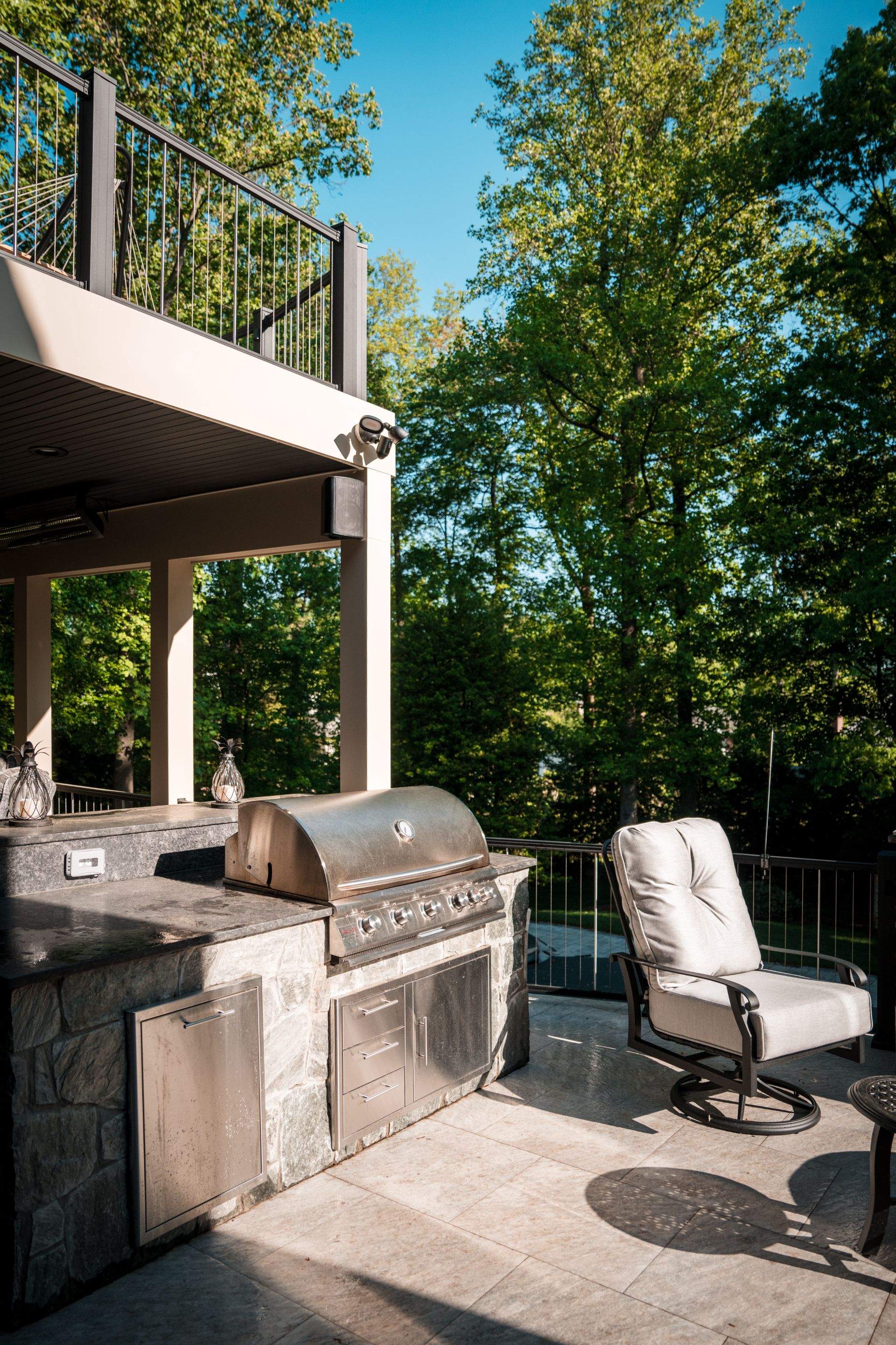 Custom Multi-Level Deck, Outdoor Kitchen & Pool Patio in McLean, VA by Sunburst Construction Inc