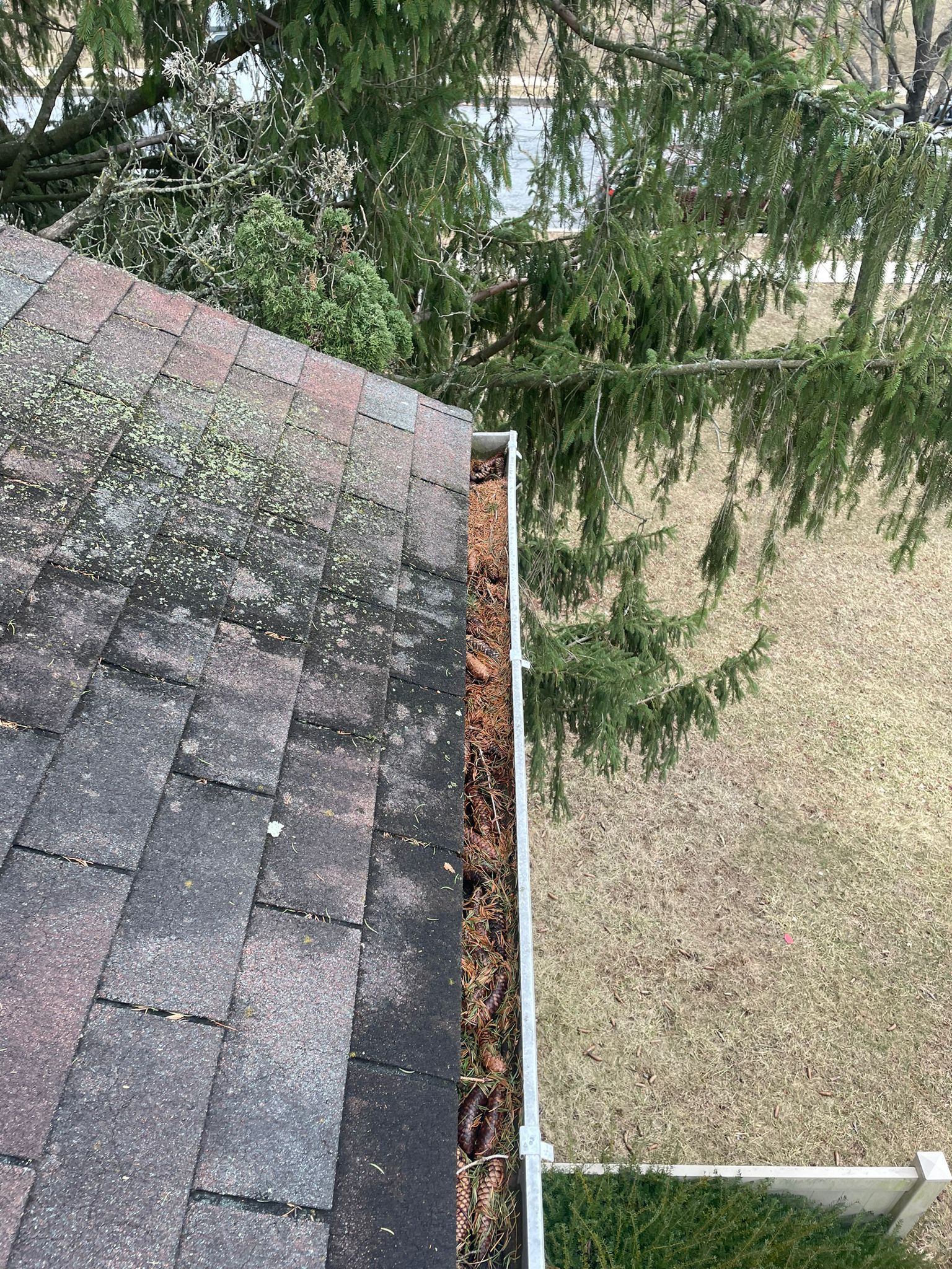 Commercial gutter cleaning Reading, PA before photo with filled gutters