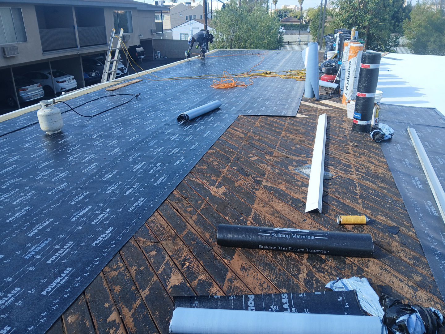 Carport Modified Bitumen Installation using ASC Modified Bitumen Roofing System by Hull Brothers Roofing