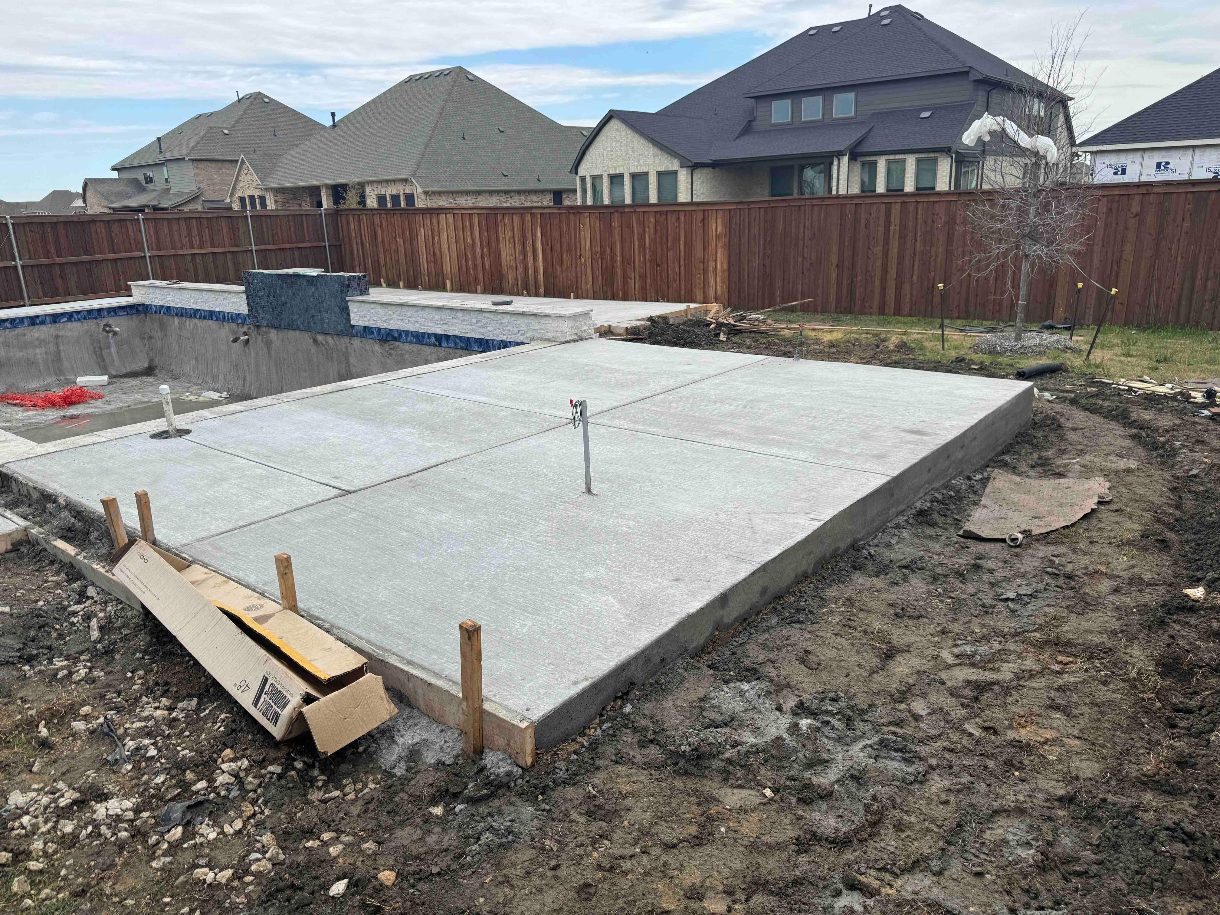 Geometric Pool with Raised Spa, Fire Pit and Pergola by Pinnacle Pools and Spas - DFW