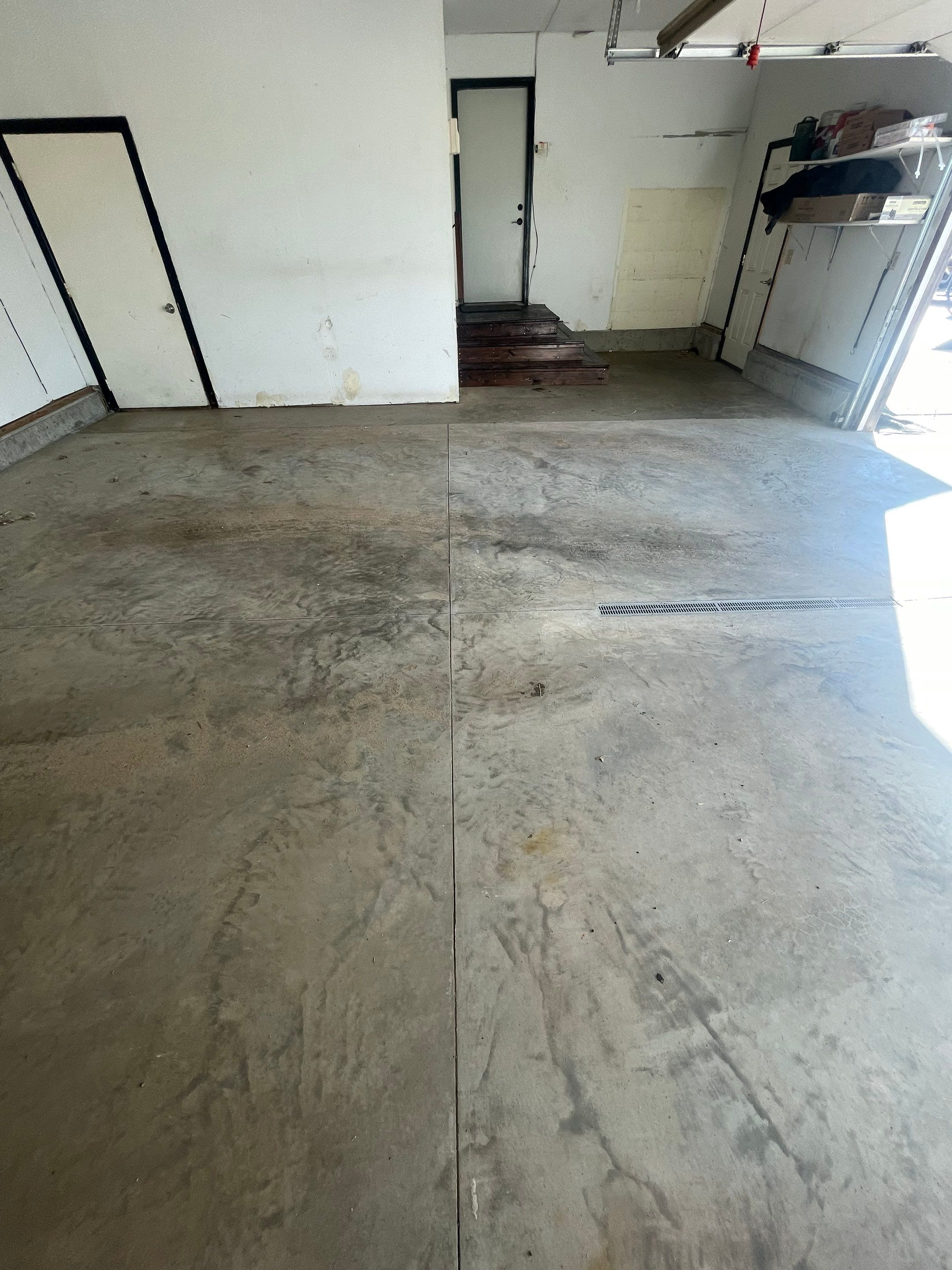 Hartford Residential Garage Floor Transformation With Decorative Chip Coating by Select Painting, Coatings & Garage Cabinets