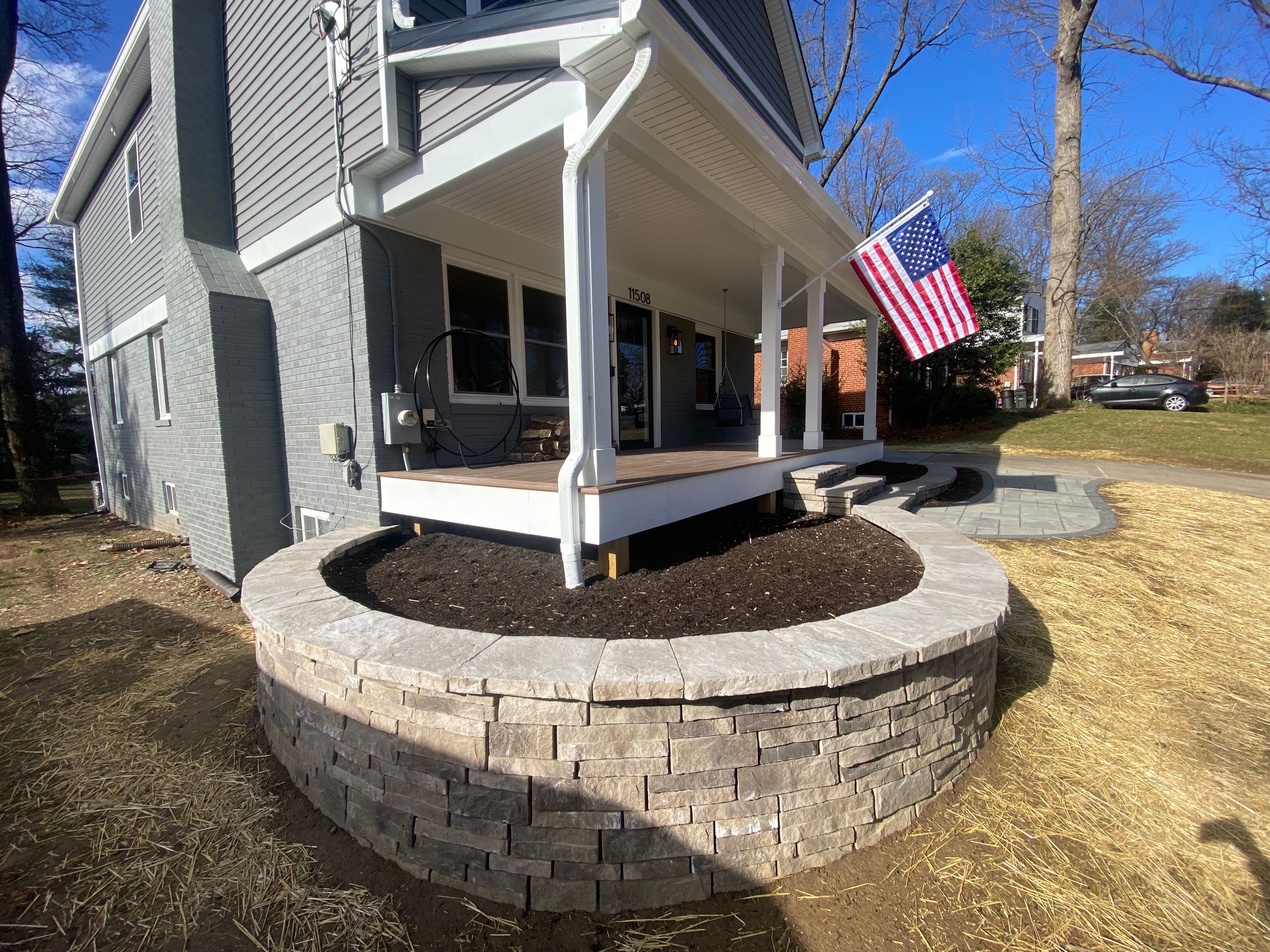 Retaining wall, walkway, small patio and landscape install by The Smet Companies, LLC