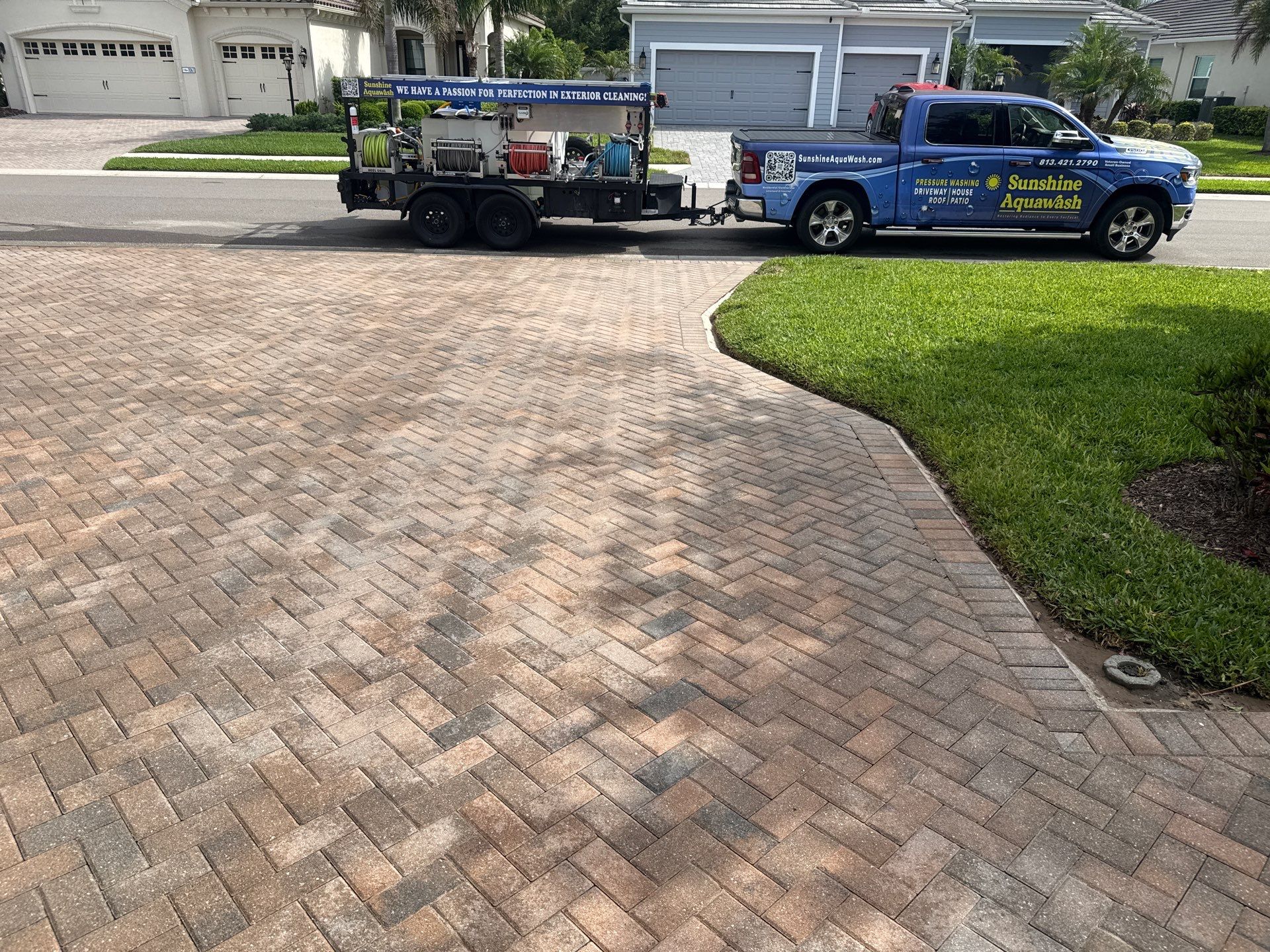 Paver Driveway & Entryway Cleaning in River Wind – Bradenton, FL by Sunshine AquaWash