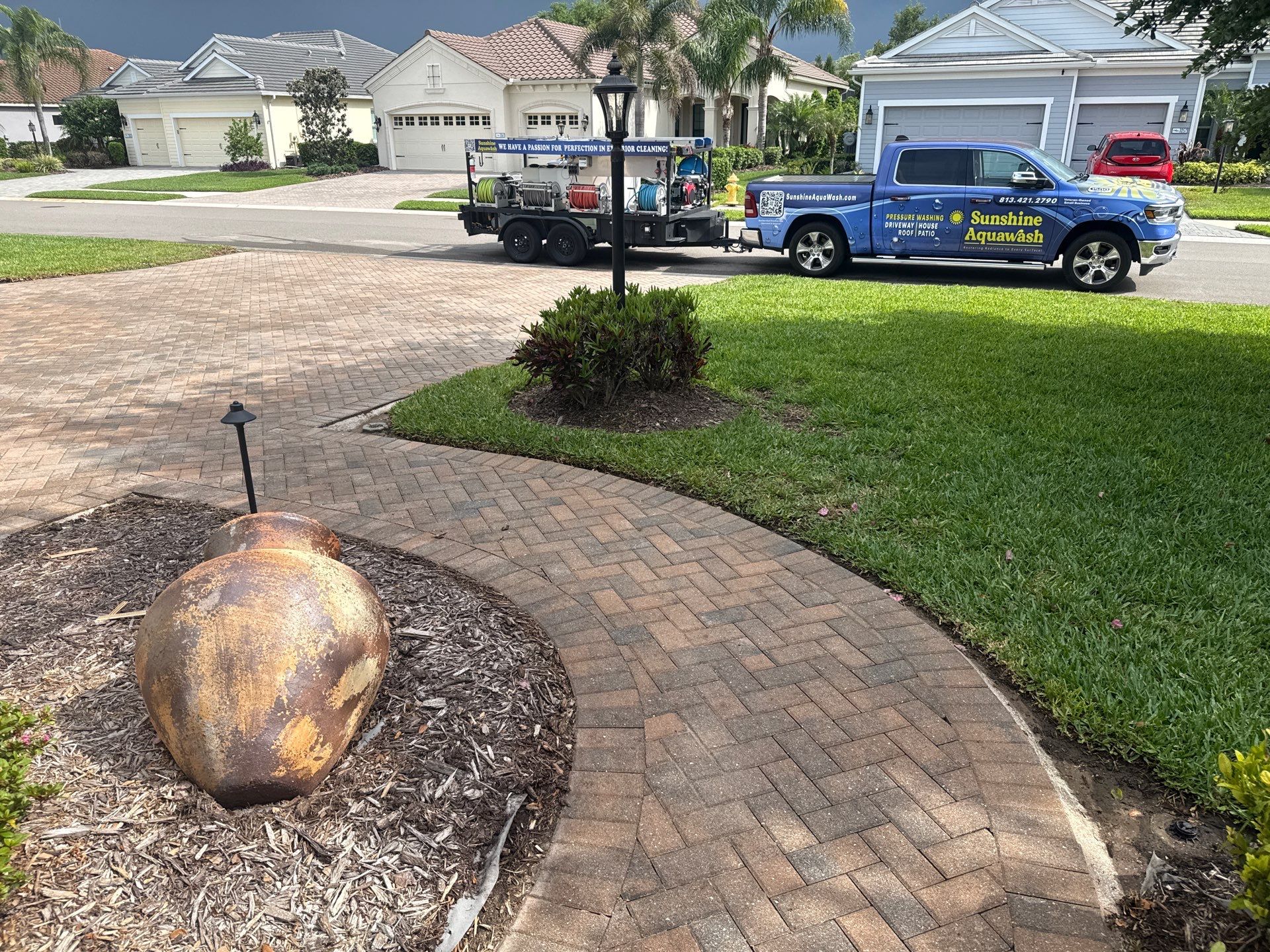 Paver Driveway & Entryway Cleaning in River Wind – Bradenton, FL by Sunshine AquaWash
