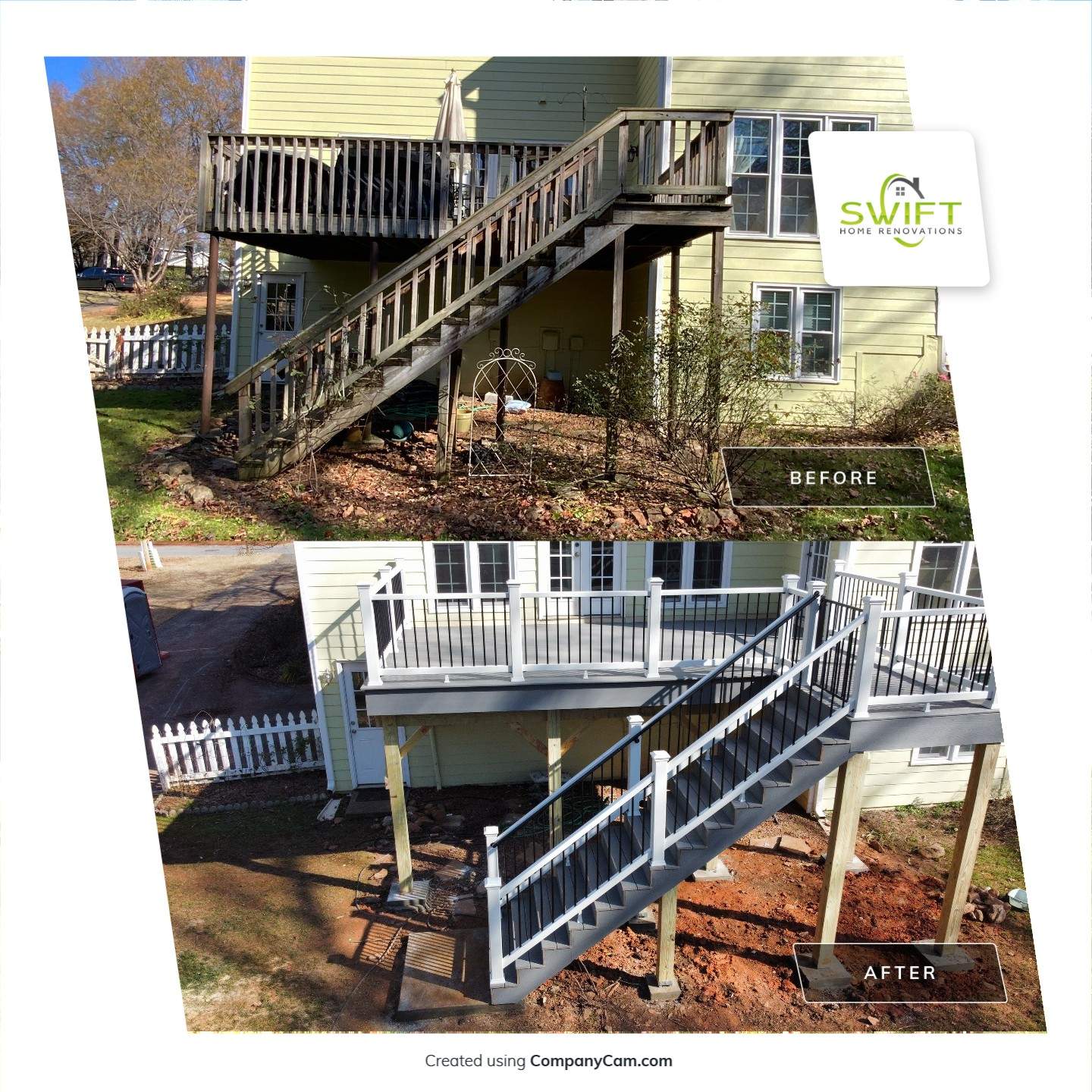 Elevated Grey Composite Deck Installation in Woodstock, Georgia by Swift Home Renovations